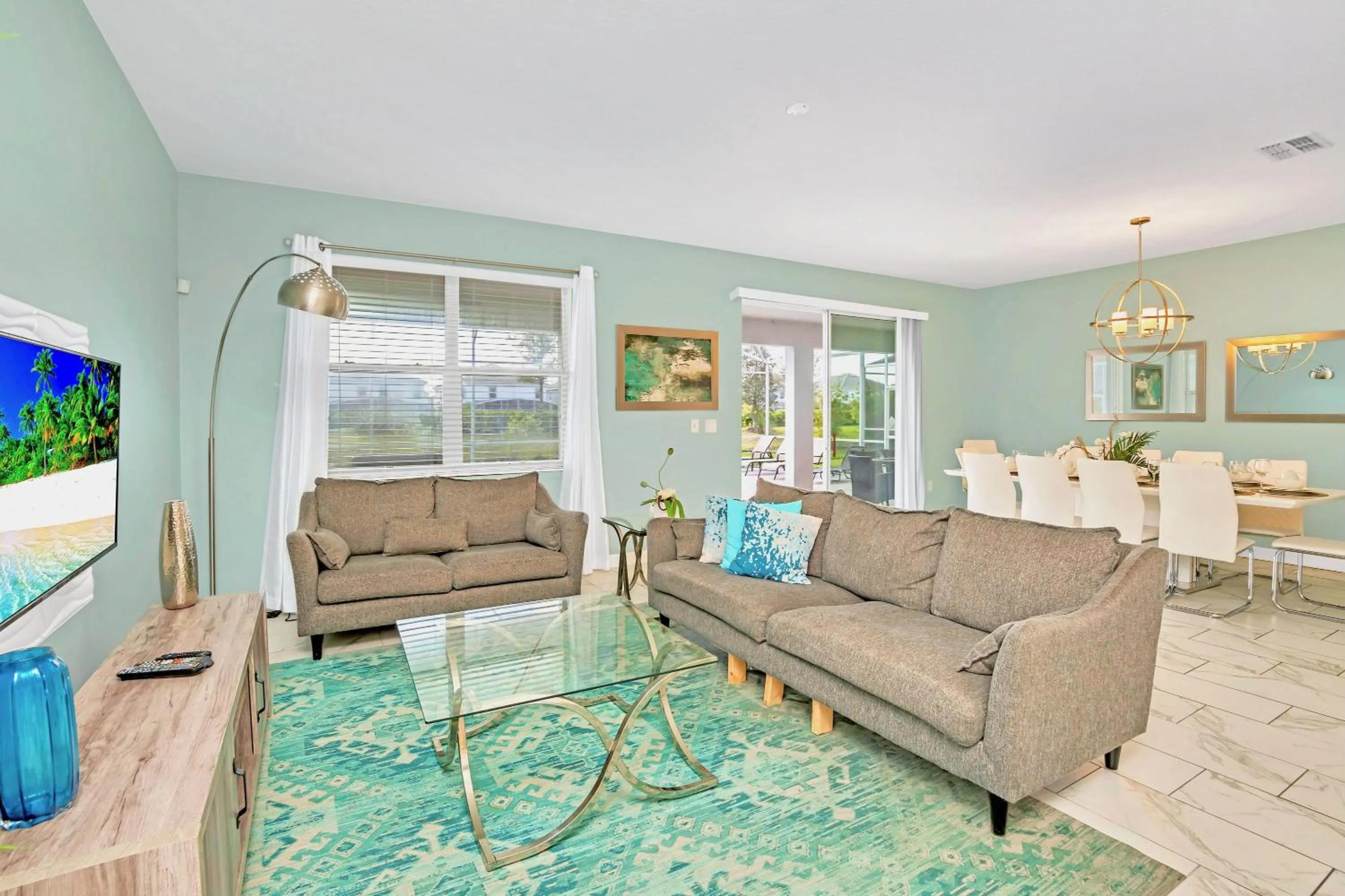 Living room in Stunning 8BR Home with BBQ Pool and Theater