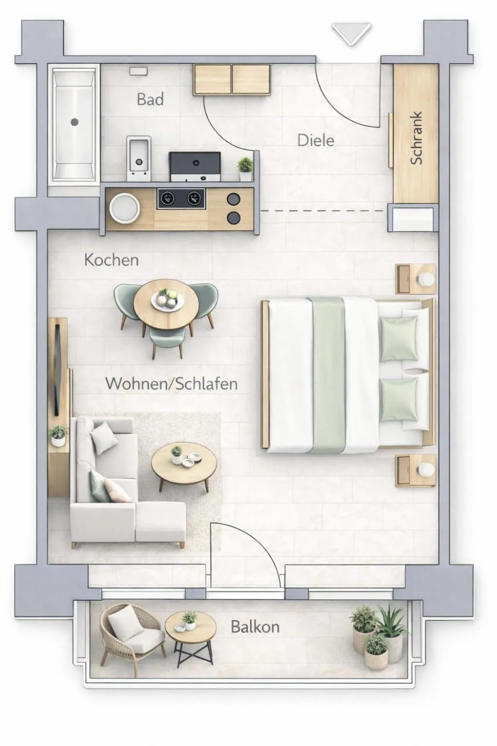 Floor plan in MEOS 1 -Zentrum-Balkon-Parkplatz-Gym-Uniklinik