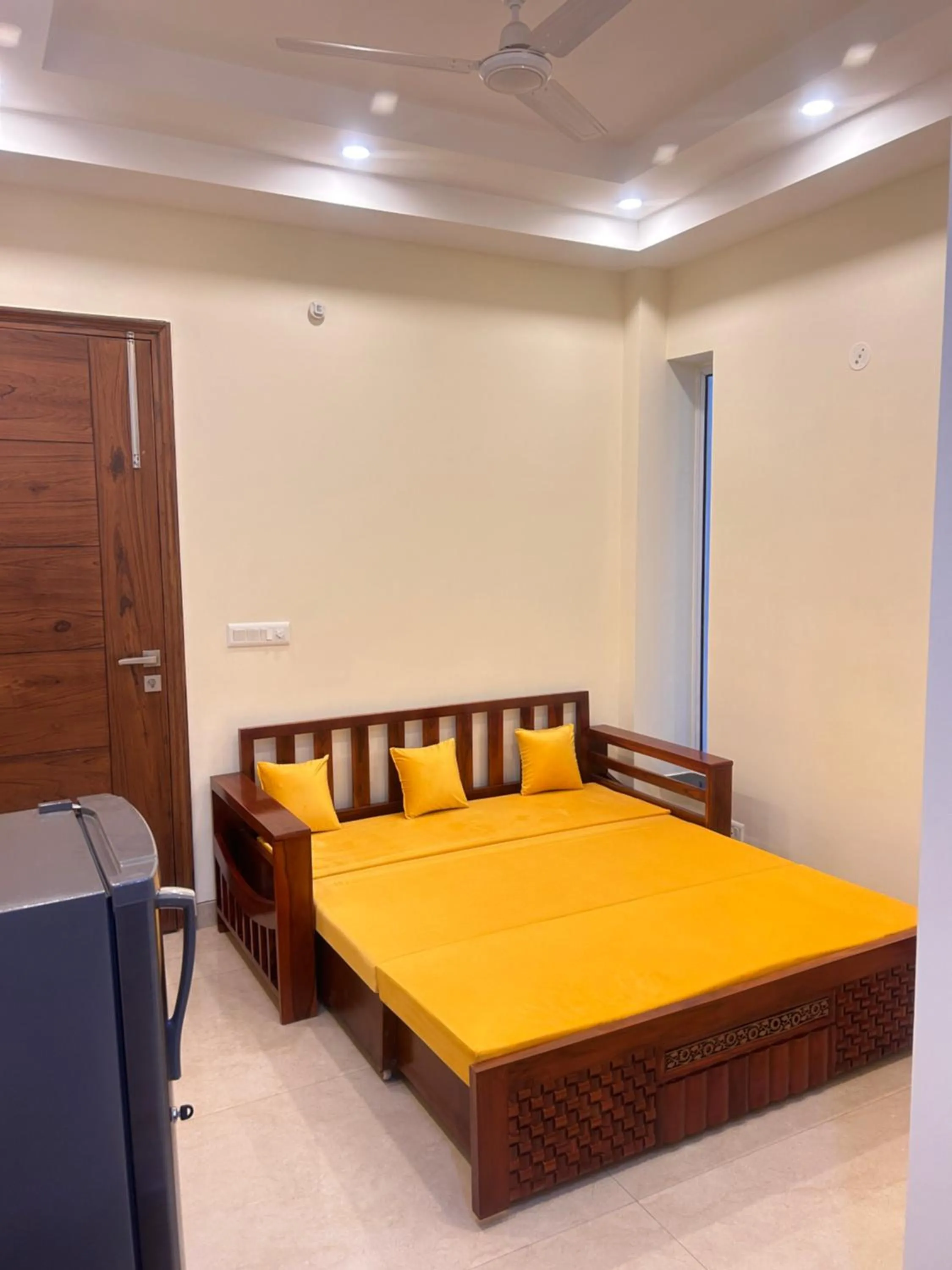 Living room, Bed in Lime Tree 1BHK Serviced Apartment - Medanta Medicity, Gurgaon