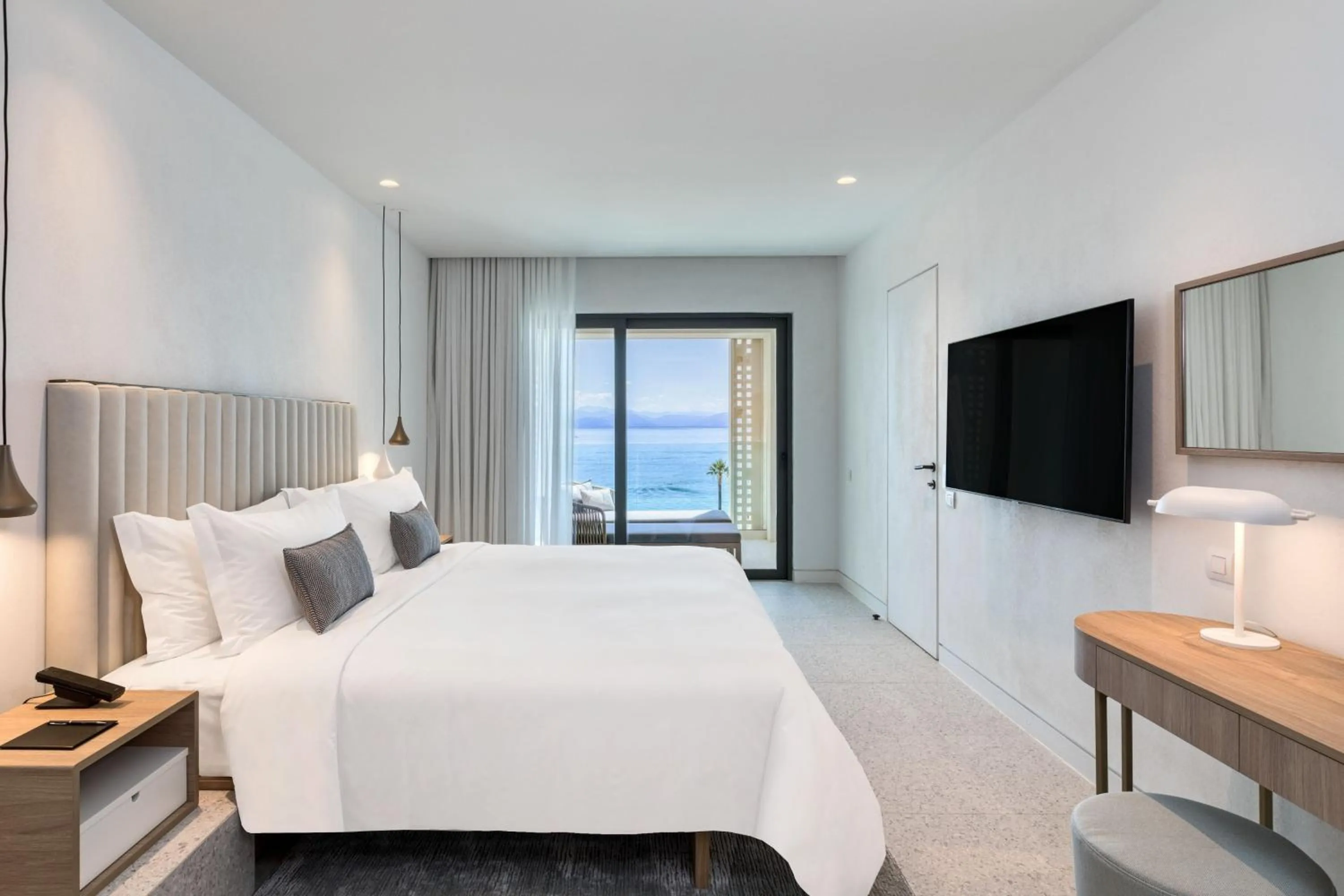 Bedroom, Bed in Domes Miramare, a Luxury Collection Resort, Corfu - Adults Only