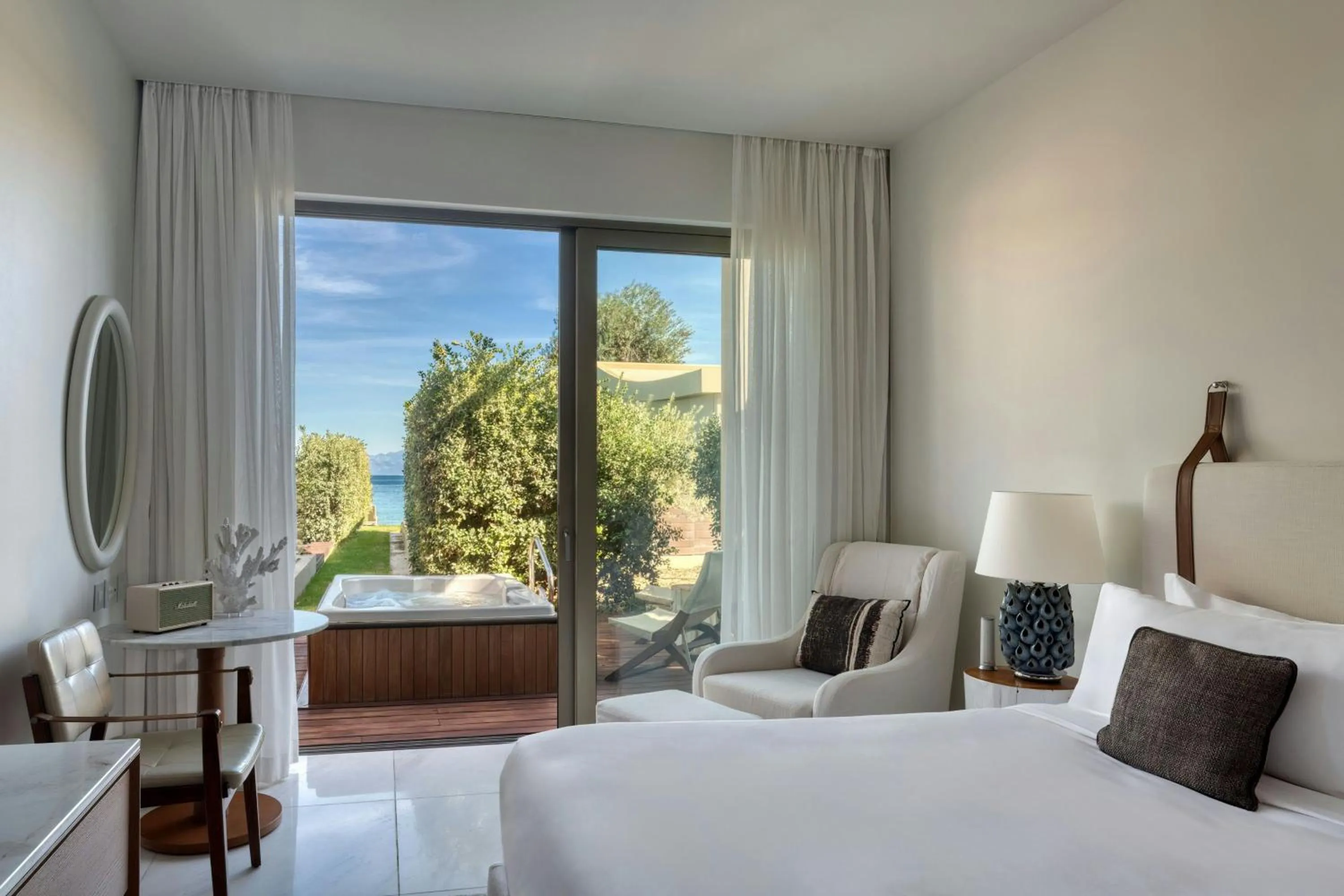 Bedroom, Bed in Domes Miramare, a Luxury Collection Resort, Corfu - Adults Only