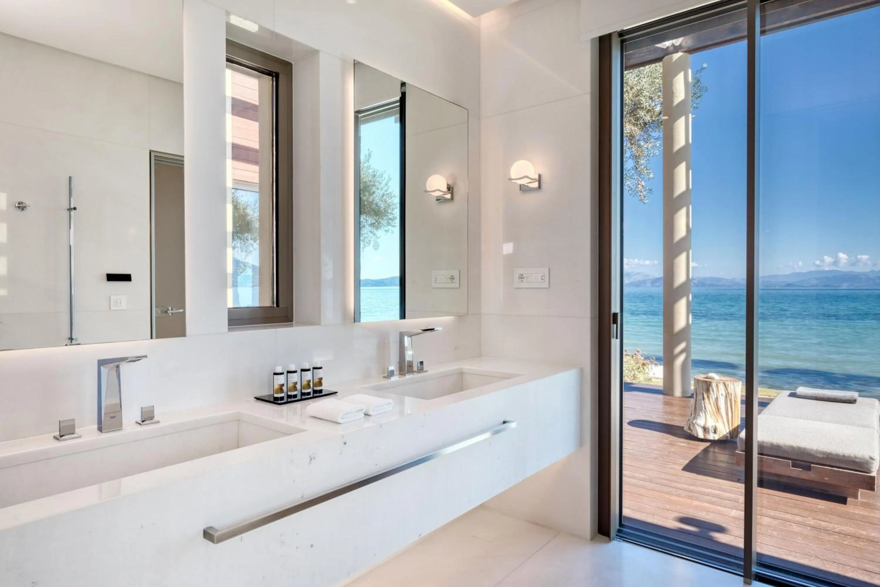 Bathroom, Bed in Domes Miramare, a Luxury Collection Resort, Corfu - Adults Only