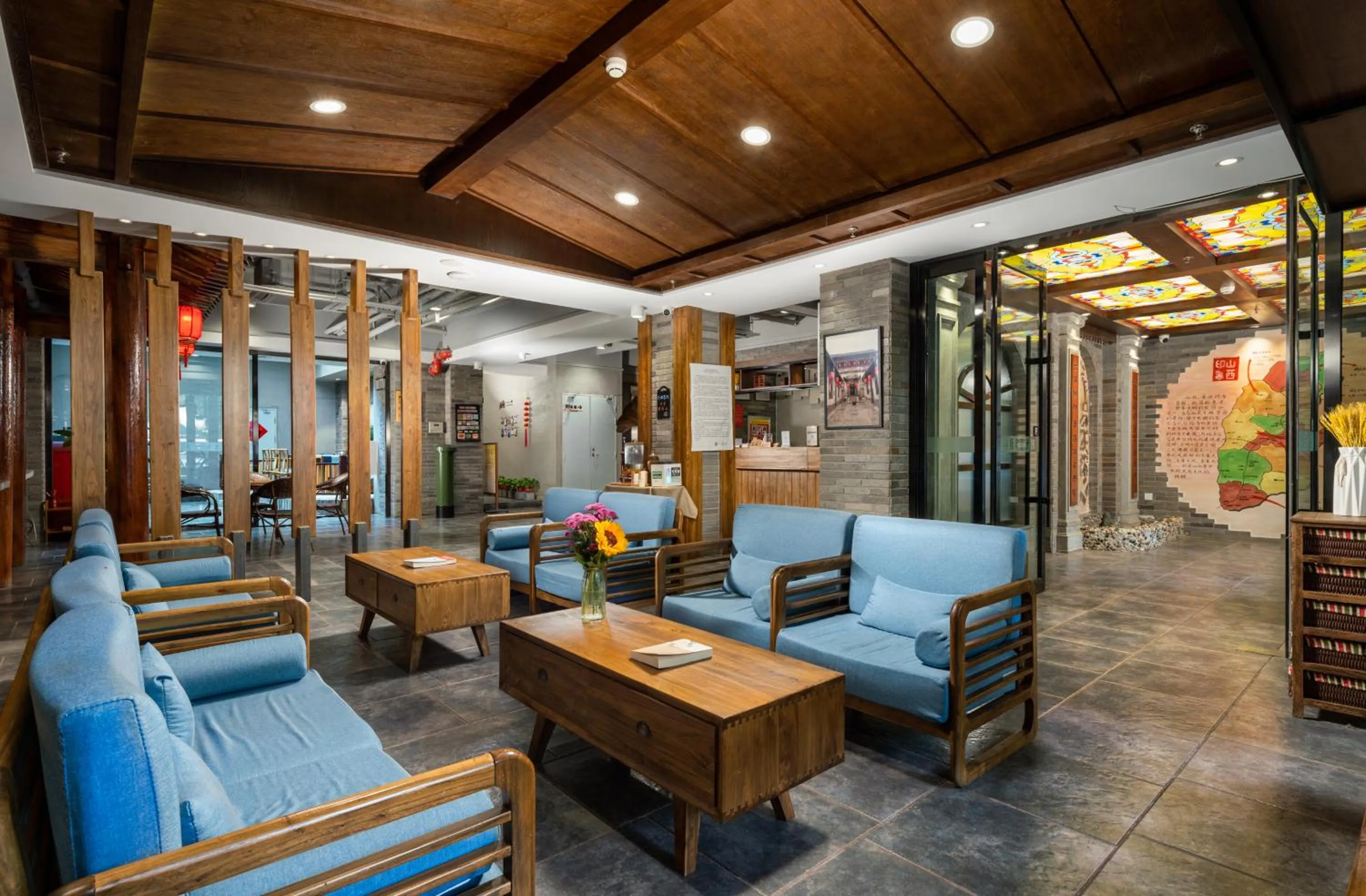 Seating area in Nost algia Hotel Near University of Technology -Shanxi museum 时光漫步酒店 山西博物院太原理工大学店 Free fresh ground coffee,Free laundry service