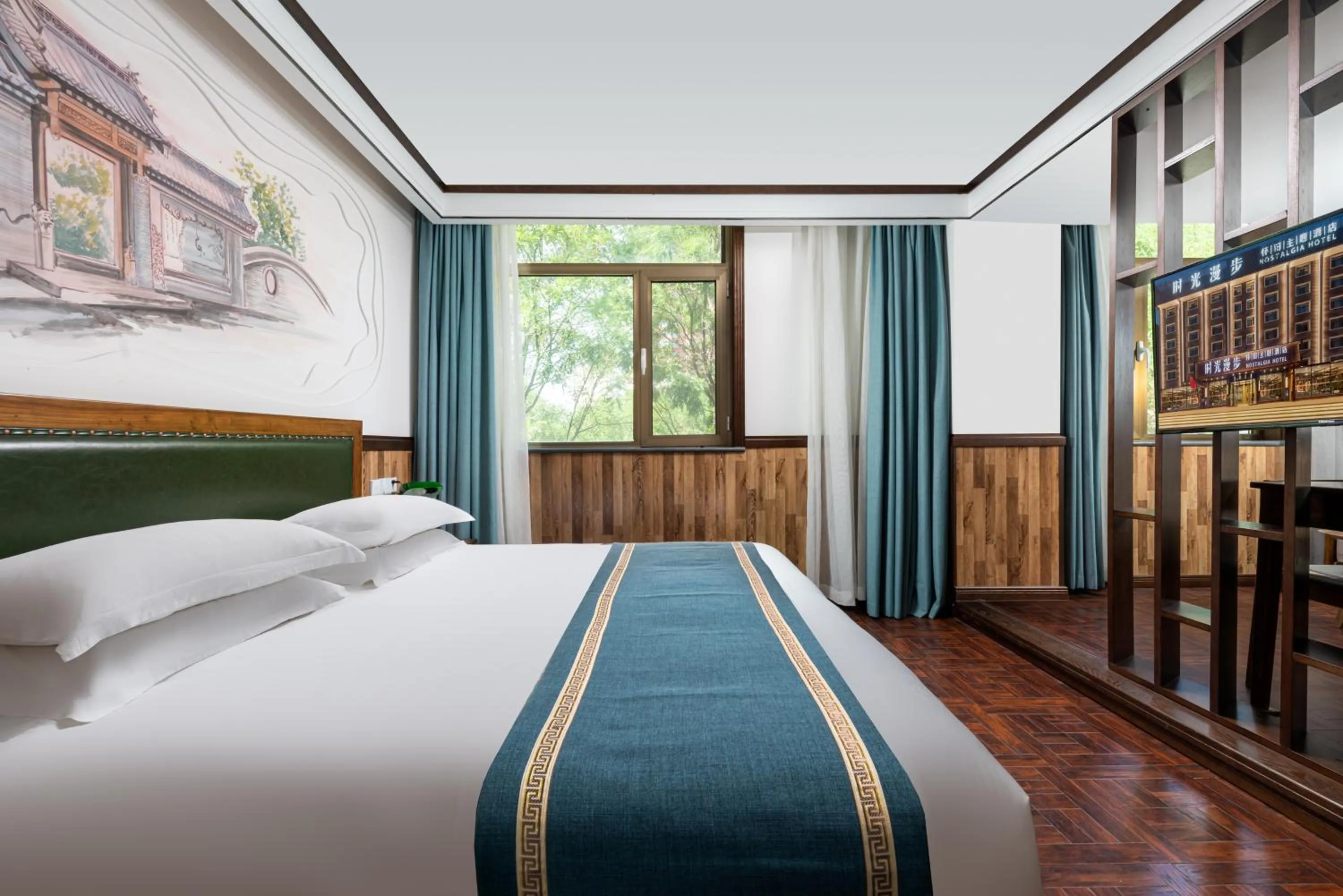 Bed in Nost algia Hotel Near University of Technology -Shanxi museum 时光漫步酒店 山西博物院太原理工大学店 Free fresh ground coffee,Free laundry service