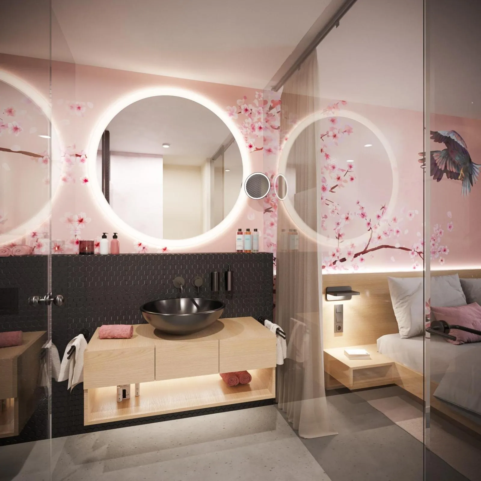 Bathroom, Bed in VISIONAPARTMENTS Glattbrugg - contactless check-in