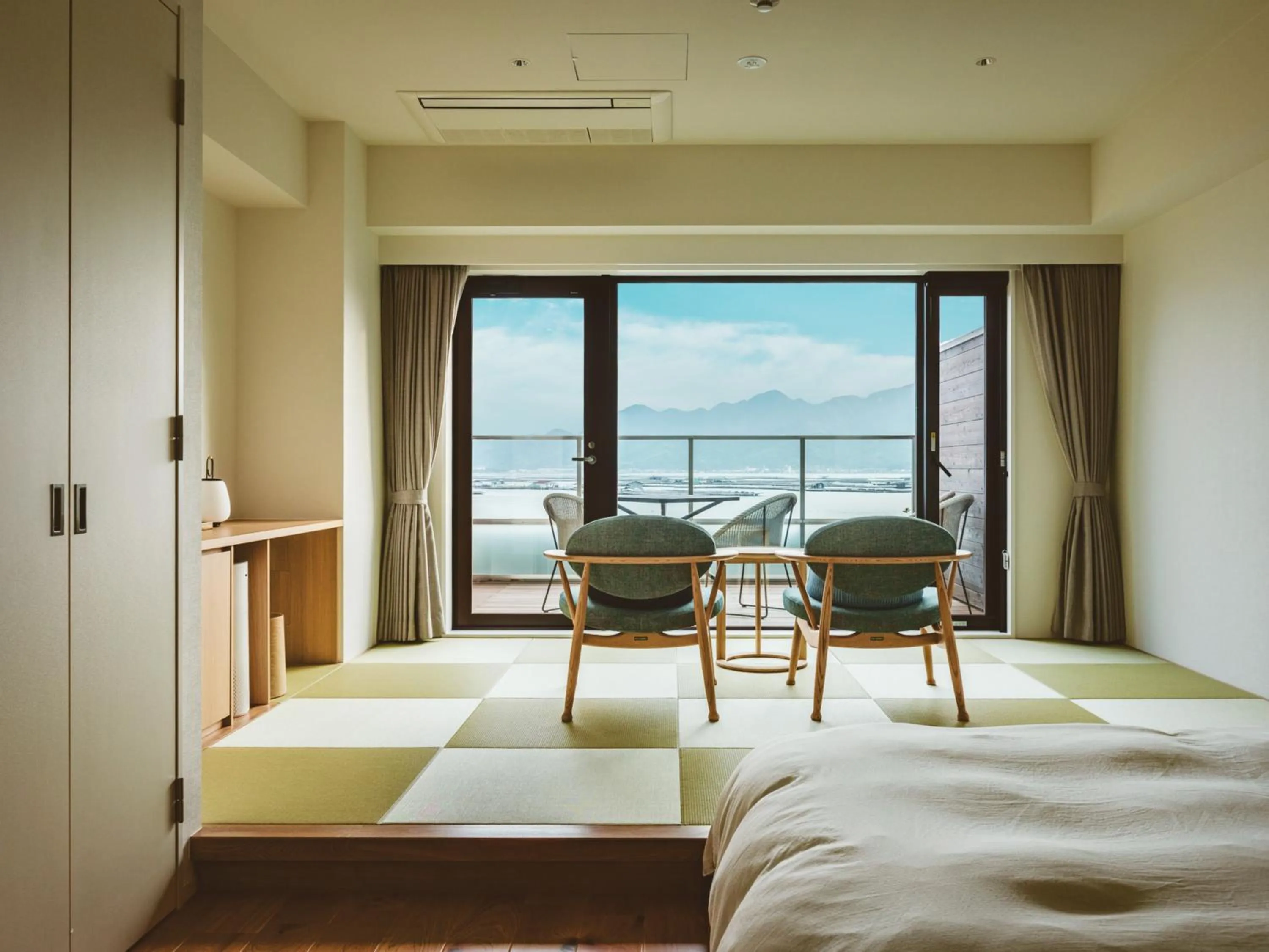 View (from property/room), Bed in Etajimasou Hotel & SPA Hiroshima