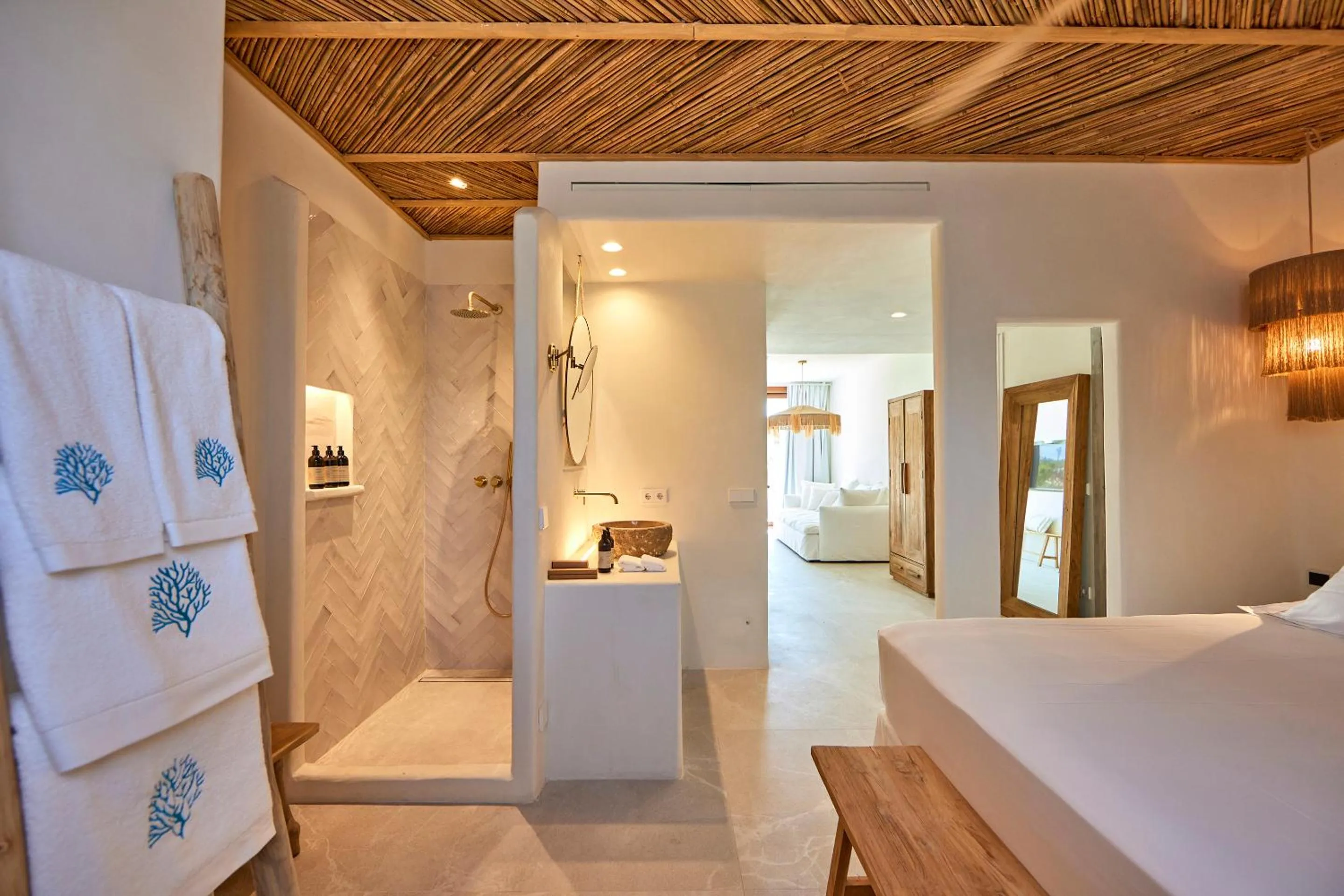 Bathroom, Bed in Mar Suites Formentera by Universal Beach Hotels