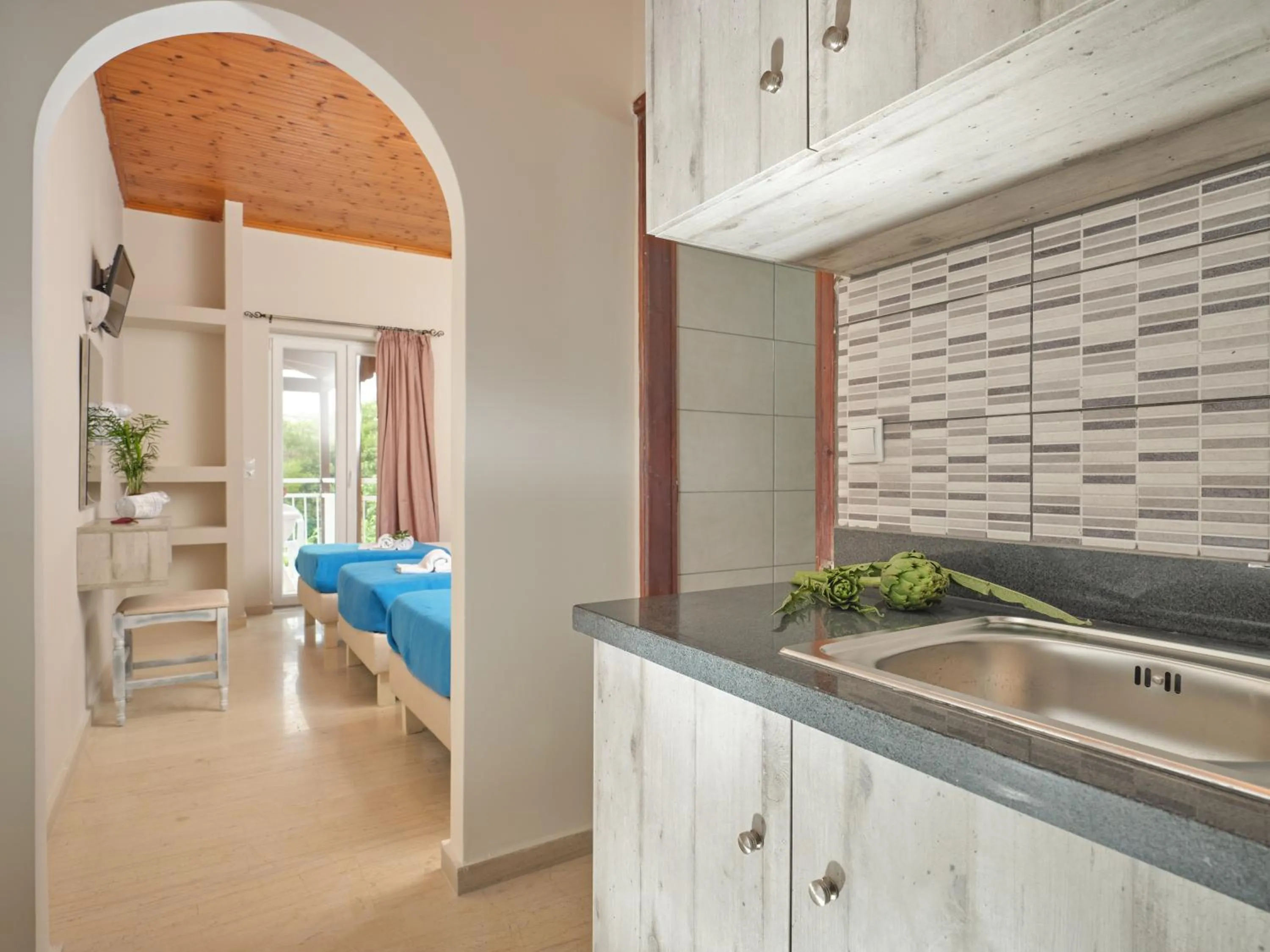 Kitchen or kitchenette in Savvas Hotel