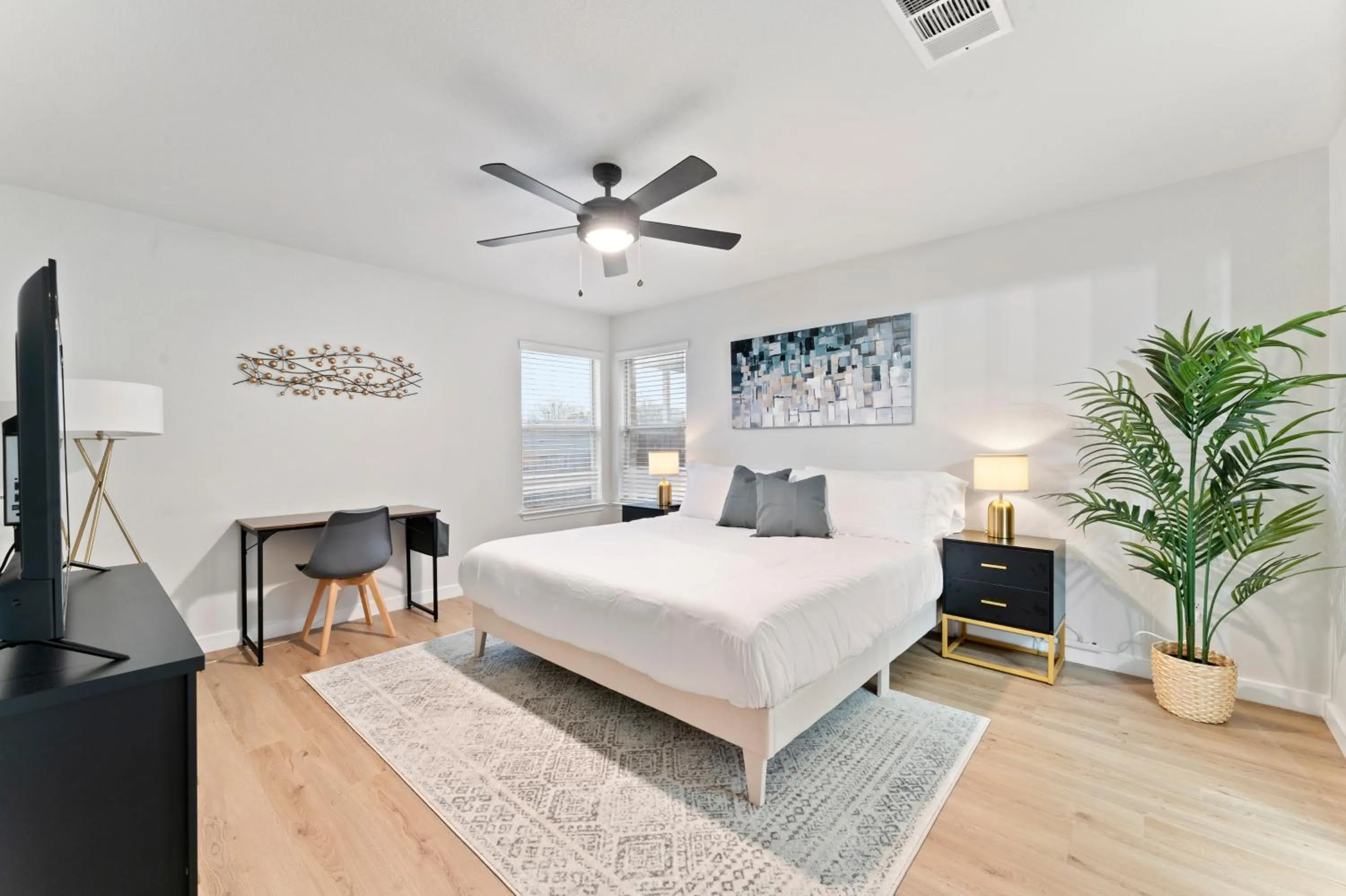 Bed in Modern & Homey 3BR Home, Remote Work Friendly, King Beds, Fast WiFi