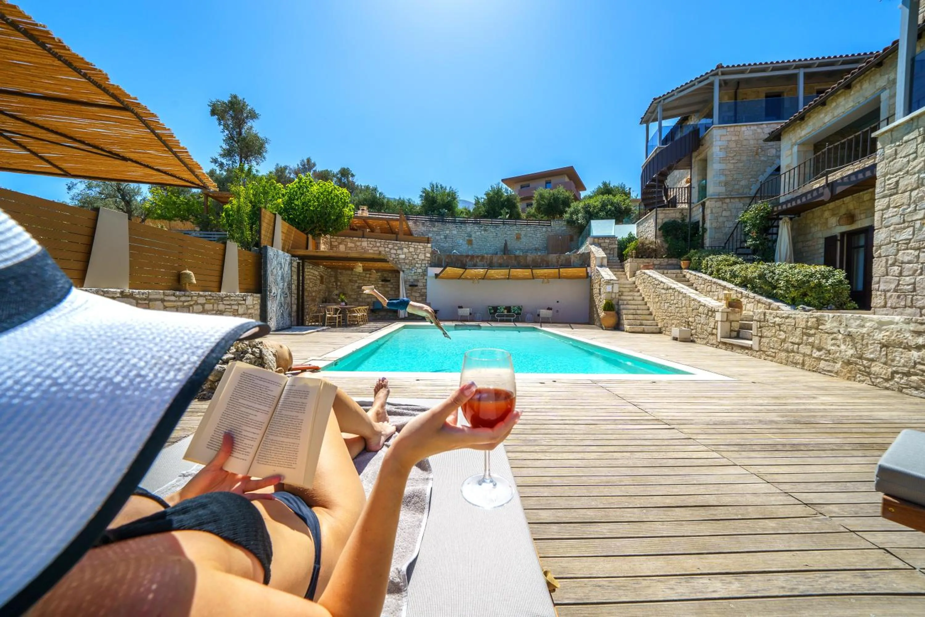 Patio in Asion Lithos Suites with Private Pools
