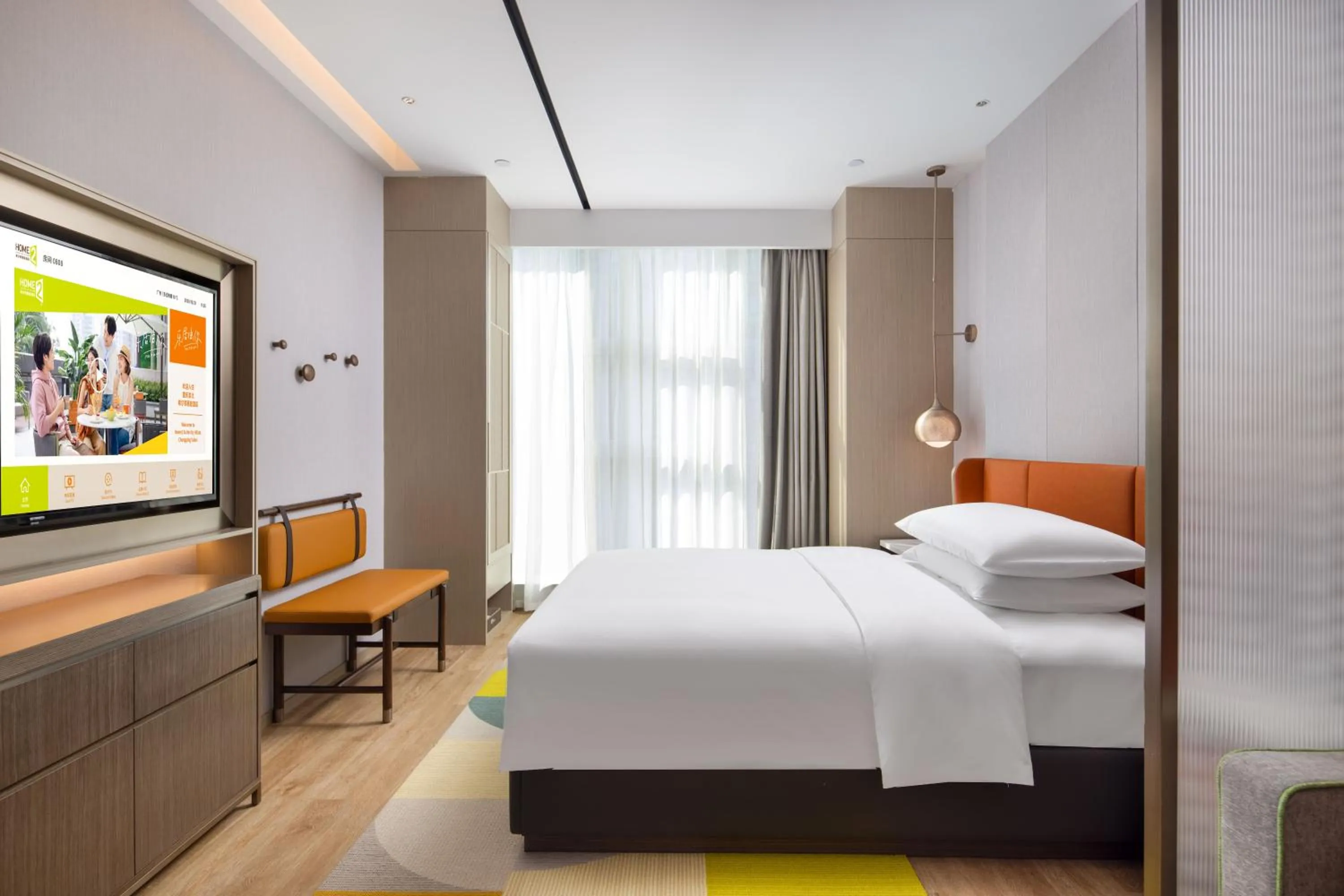 Communal lounge/ TV room, Bed in Home2 Suites by Hilton Chongqing Yubei
