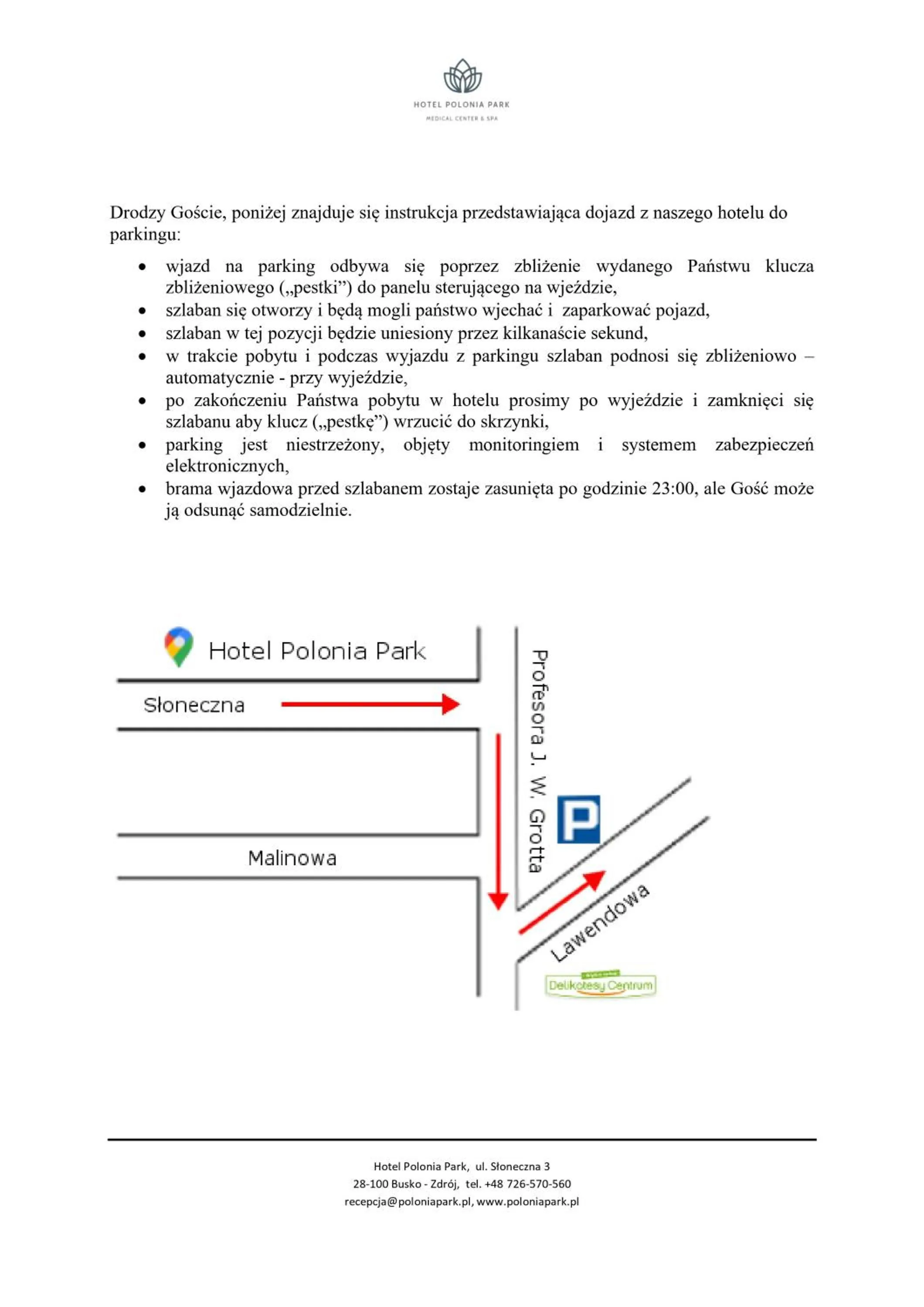 Parking in Hotel Polonia PARK Medical Center & Spa