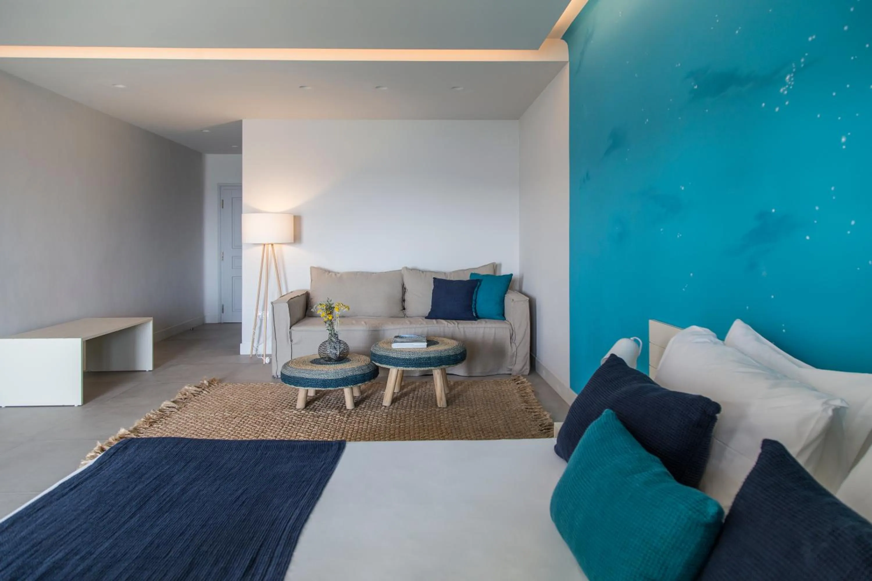 Living room, Bed in Poseidon of Paros Hotel & Spa