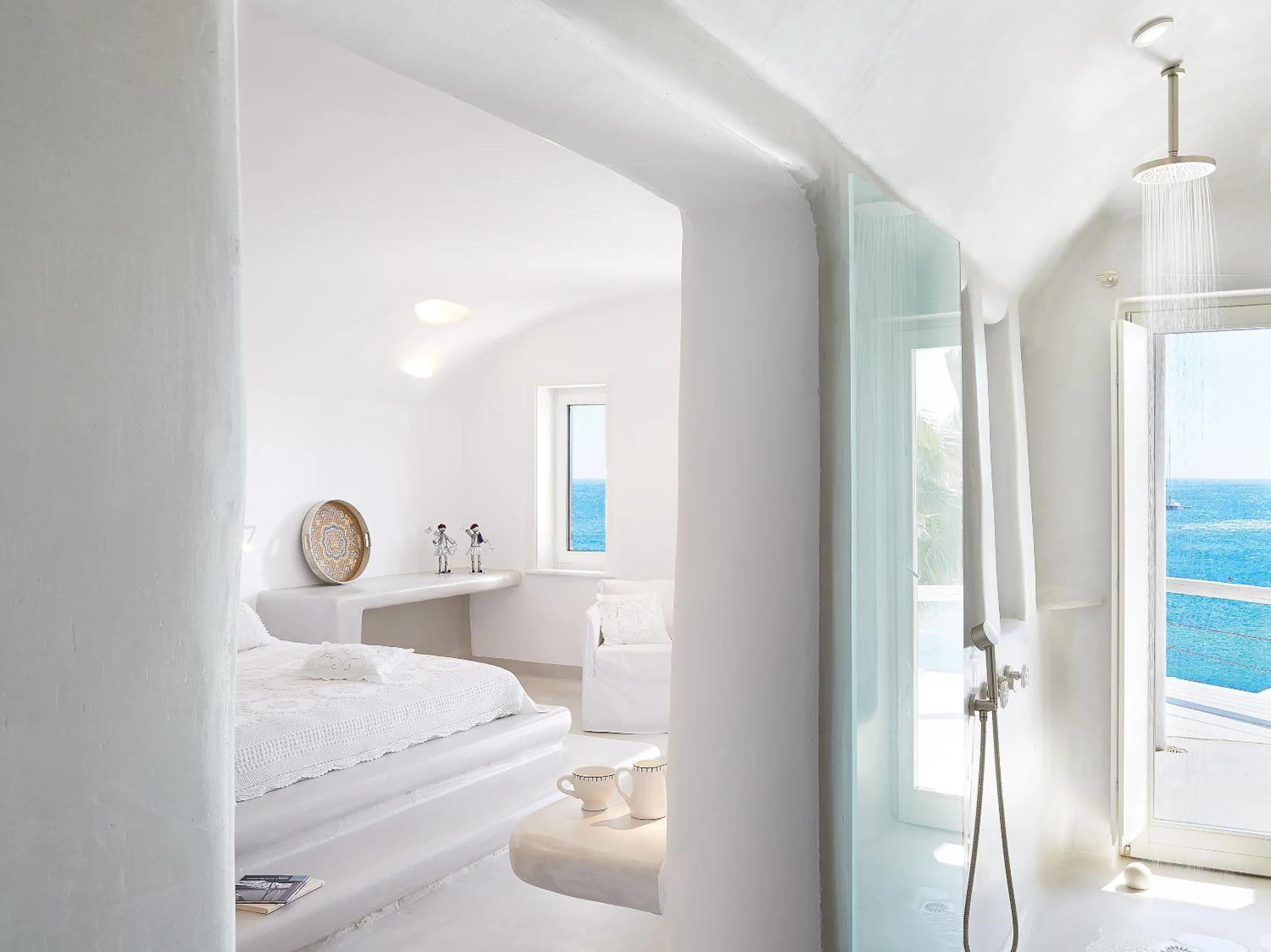 Bedroom, Bed in Mykonos Blu, A Grecotel Resort to Live