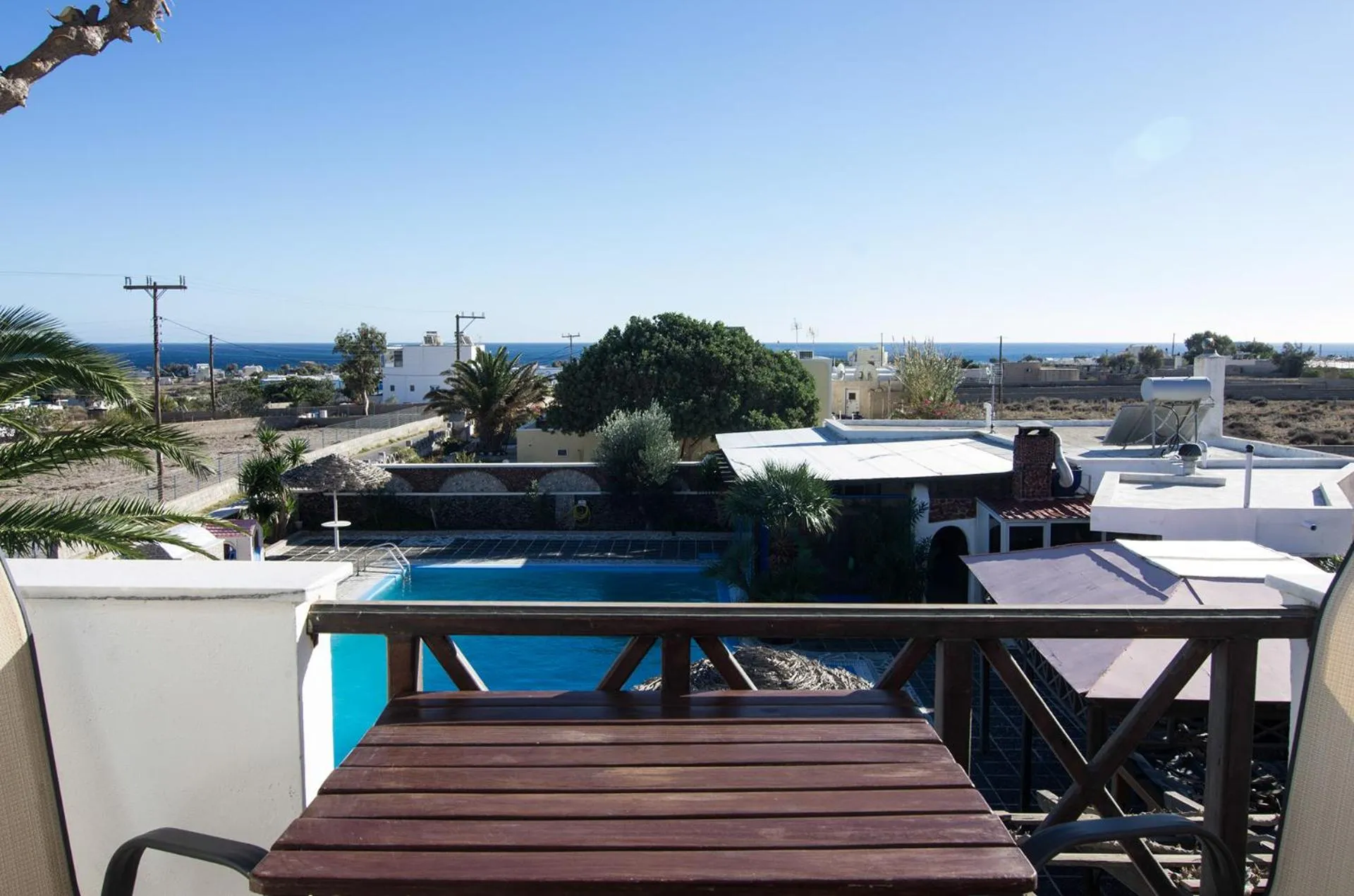Pool view in Holiday Beach Resort Santorini