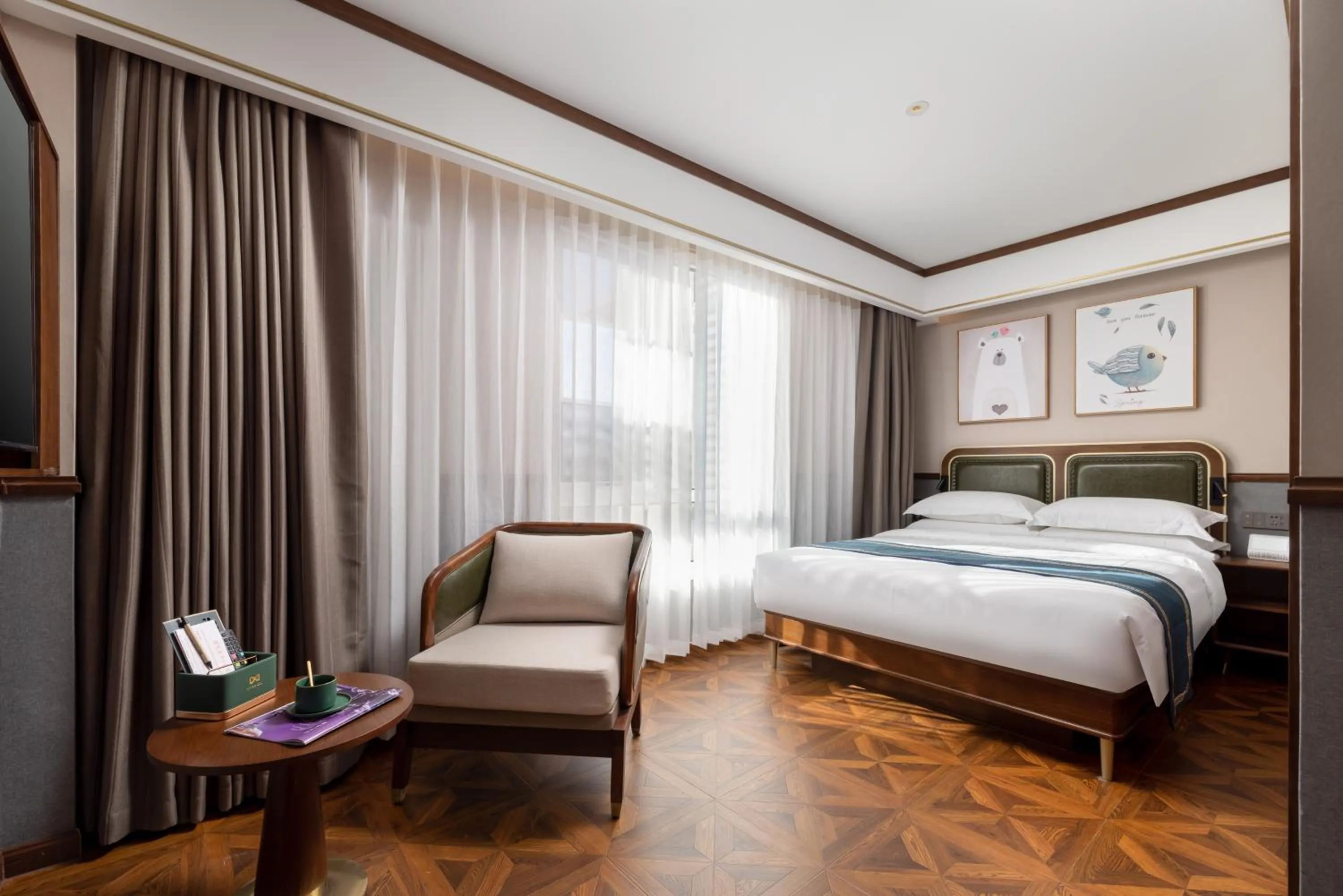 Seating area, Bed in Nost algia S Hotel Beijing Liangxiang University Town