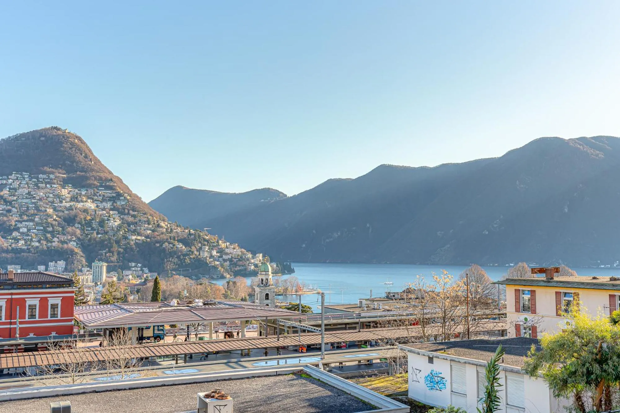 Balcony/Terrace in IMPERIAL of LUGANO 3 with a lake view behind the station and 10 min from the lake of Lugano