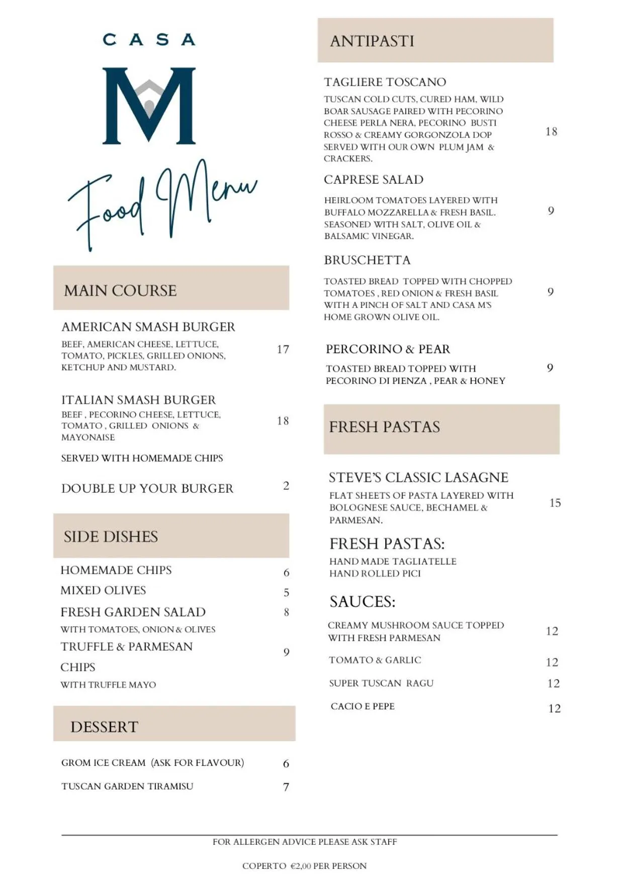 Restaurant/places to eat in Casa M Tuscany