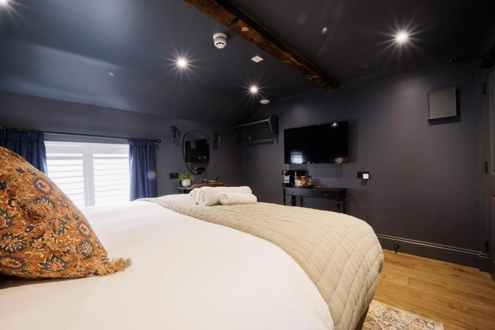 Bed in The Silk Rooms, at The Freemasons Inn