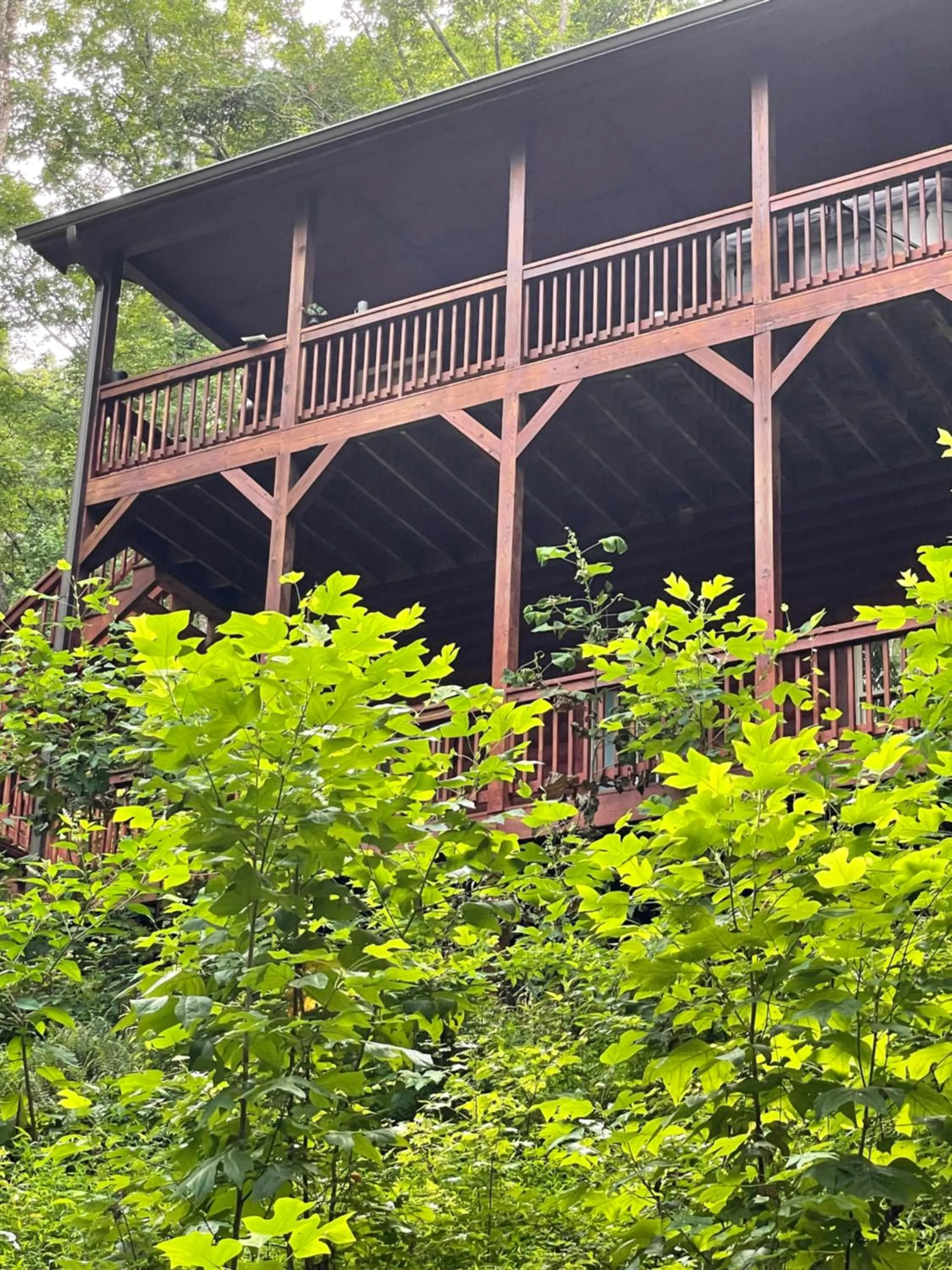 Property building in Alpenhaus Cabins Real Log Home in Helen Ga Mountains with hot tub and balconies