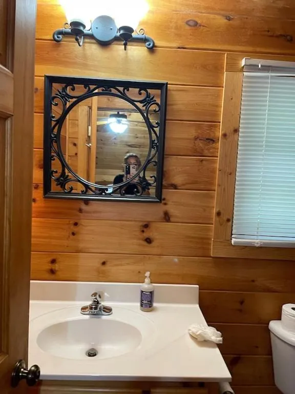 Bathroom in Alpenhaus Cabins Real Log Home in Helen Ga Mountains with hot tub and balconies