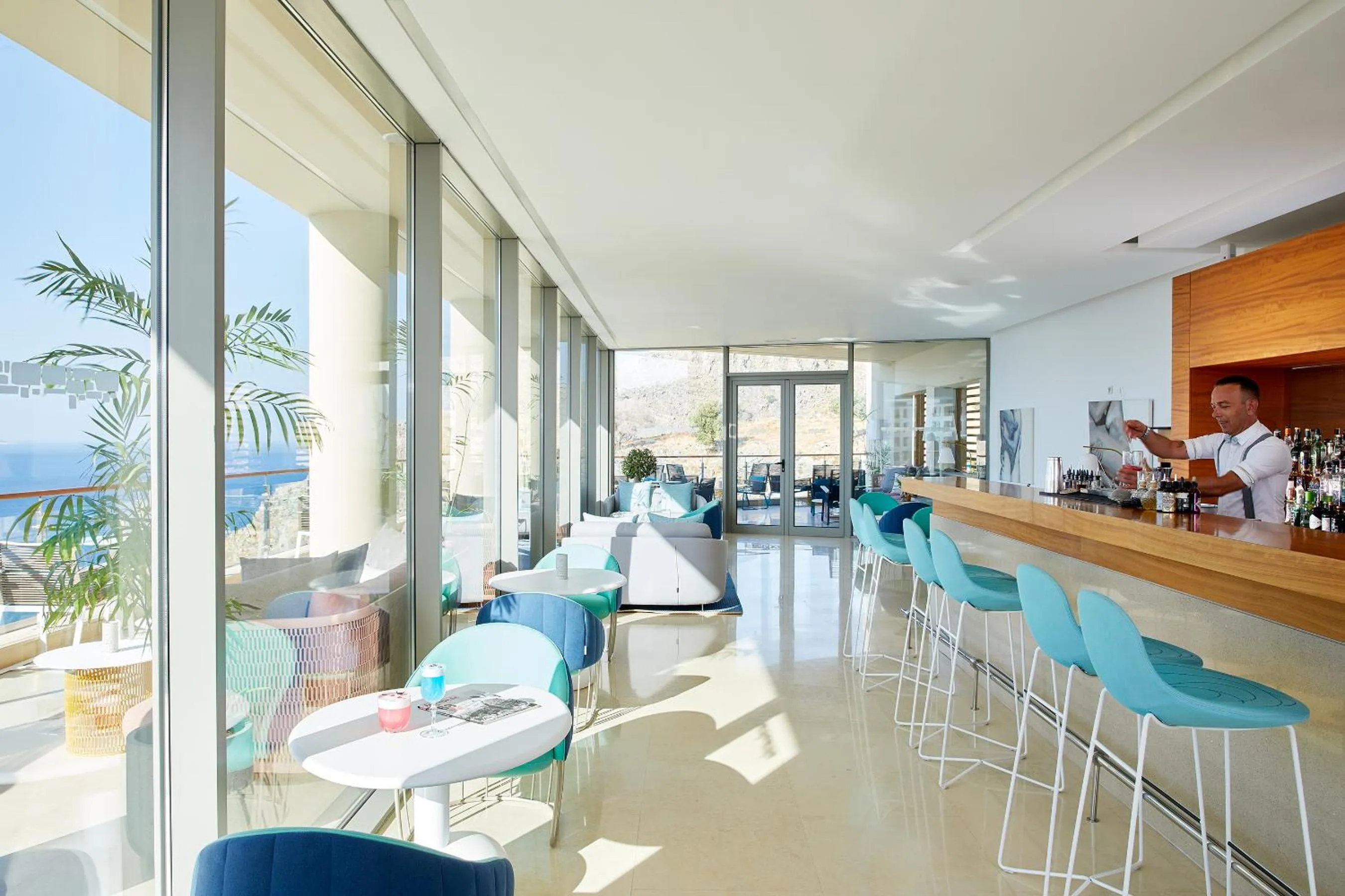 Lounge or bar in Lindos Blu Luxury Hotel-Adults only
