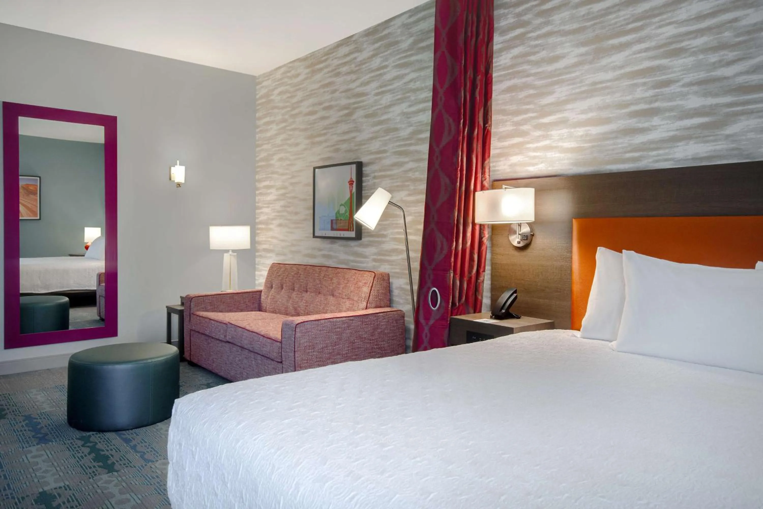 Living room, Bed in Home2 Suites By Hilton Las Vegas North