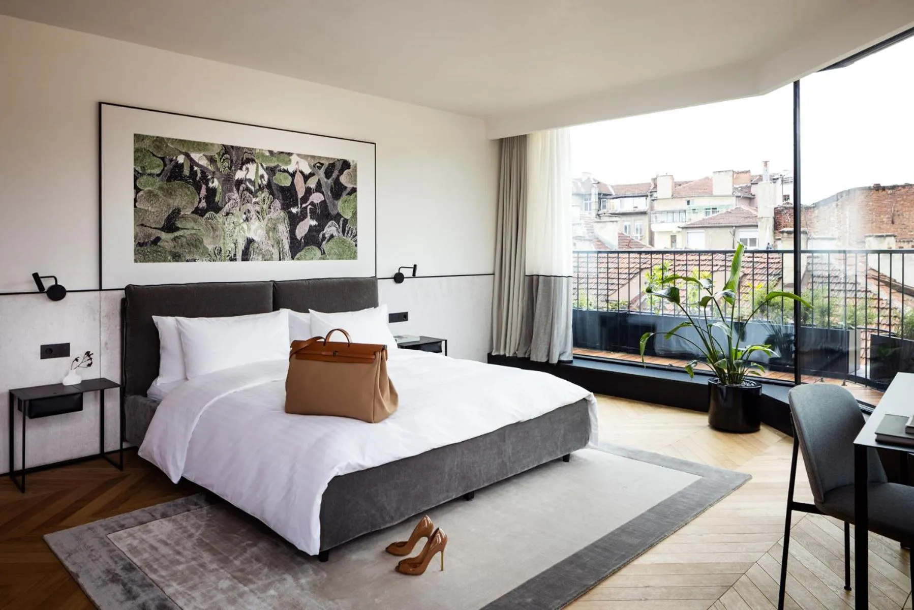 Bed in Juno Hotel Sofia, a Member of Design Hotels