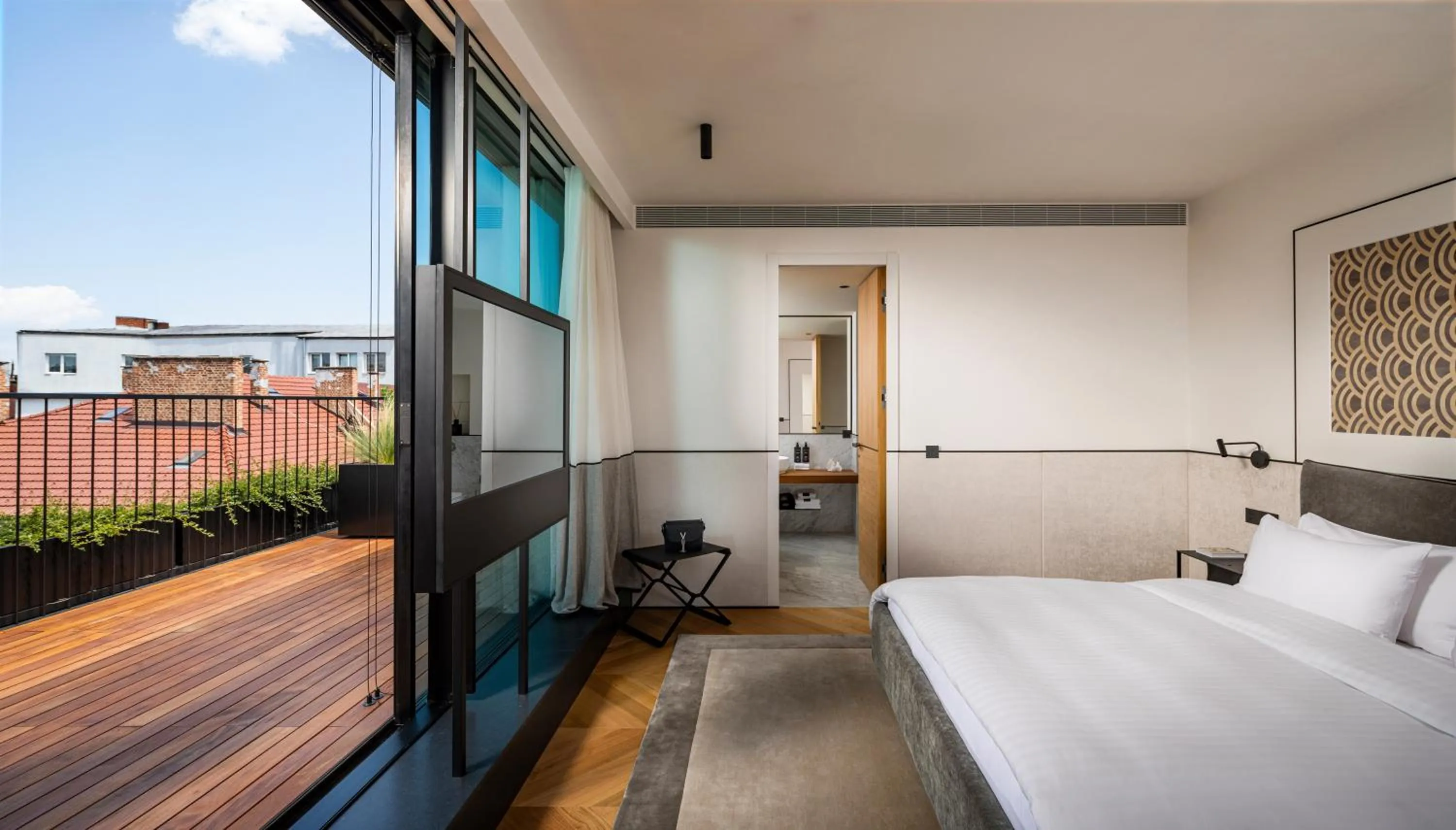 Bed in Juno Hotel Sofia, a Member of Design Hotels