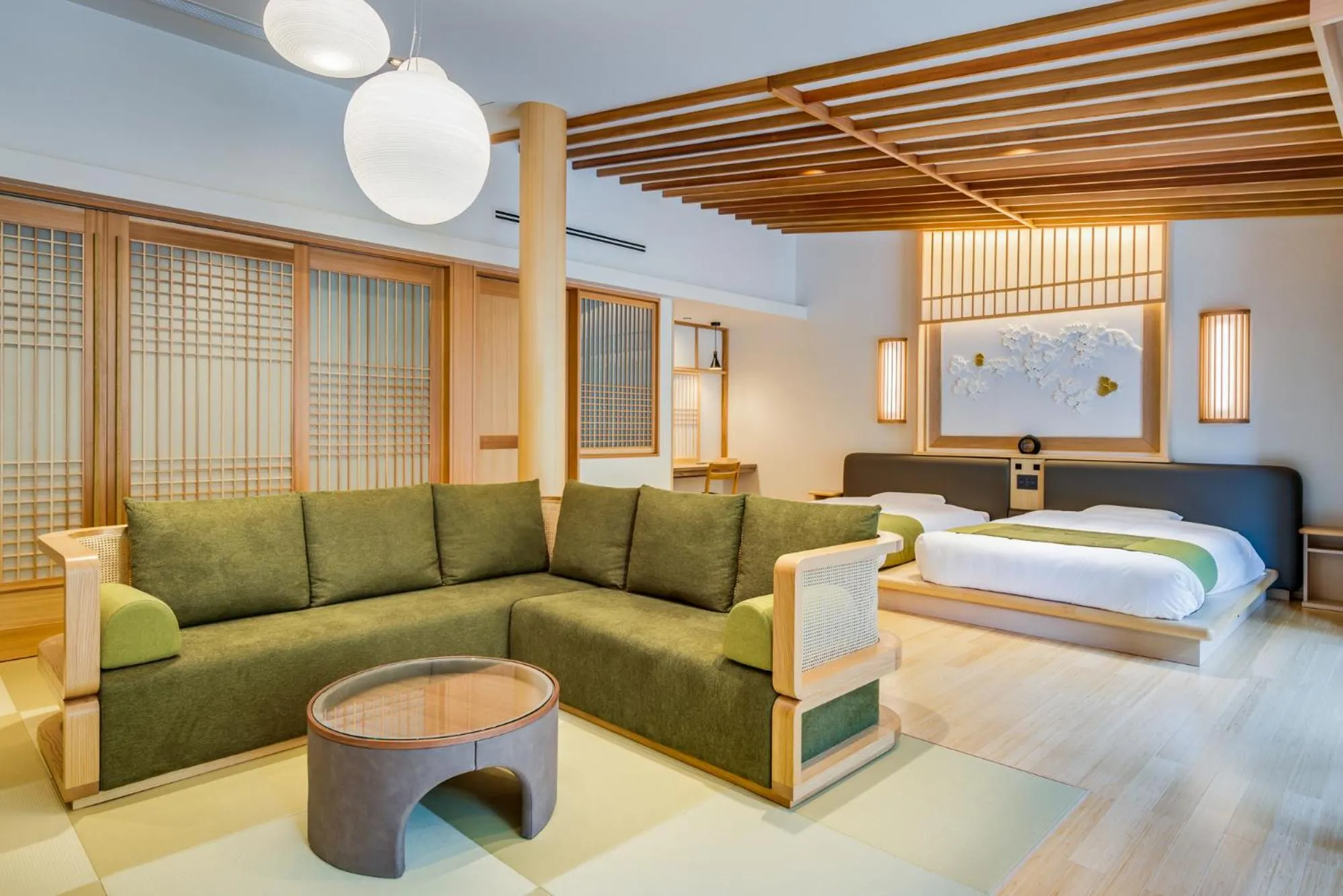 Living room, Bed in UreshinoOnsen URESHINO YADOYA