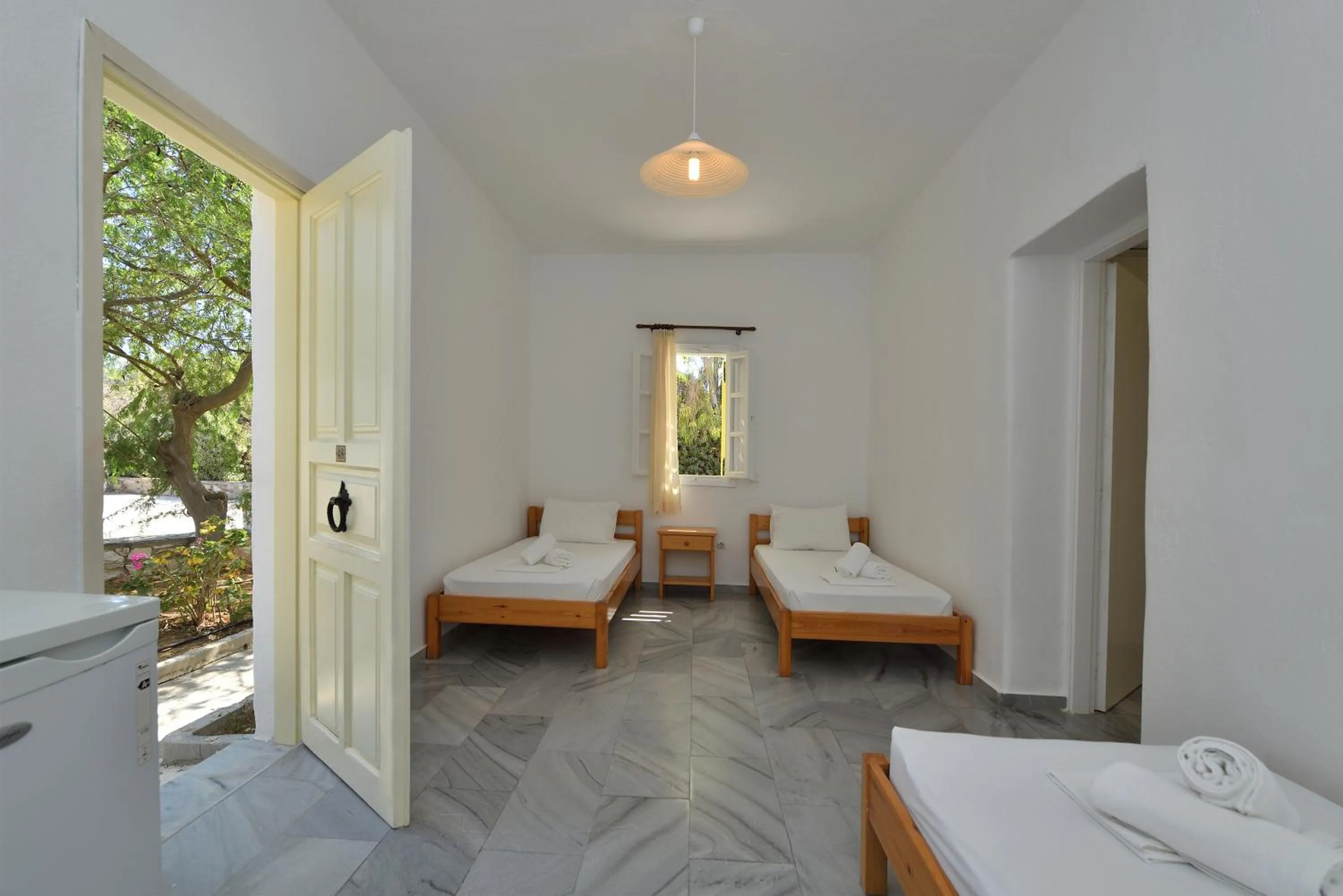 Bathroom, Bed in Surfing Beach Village Paros