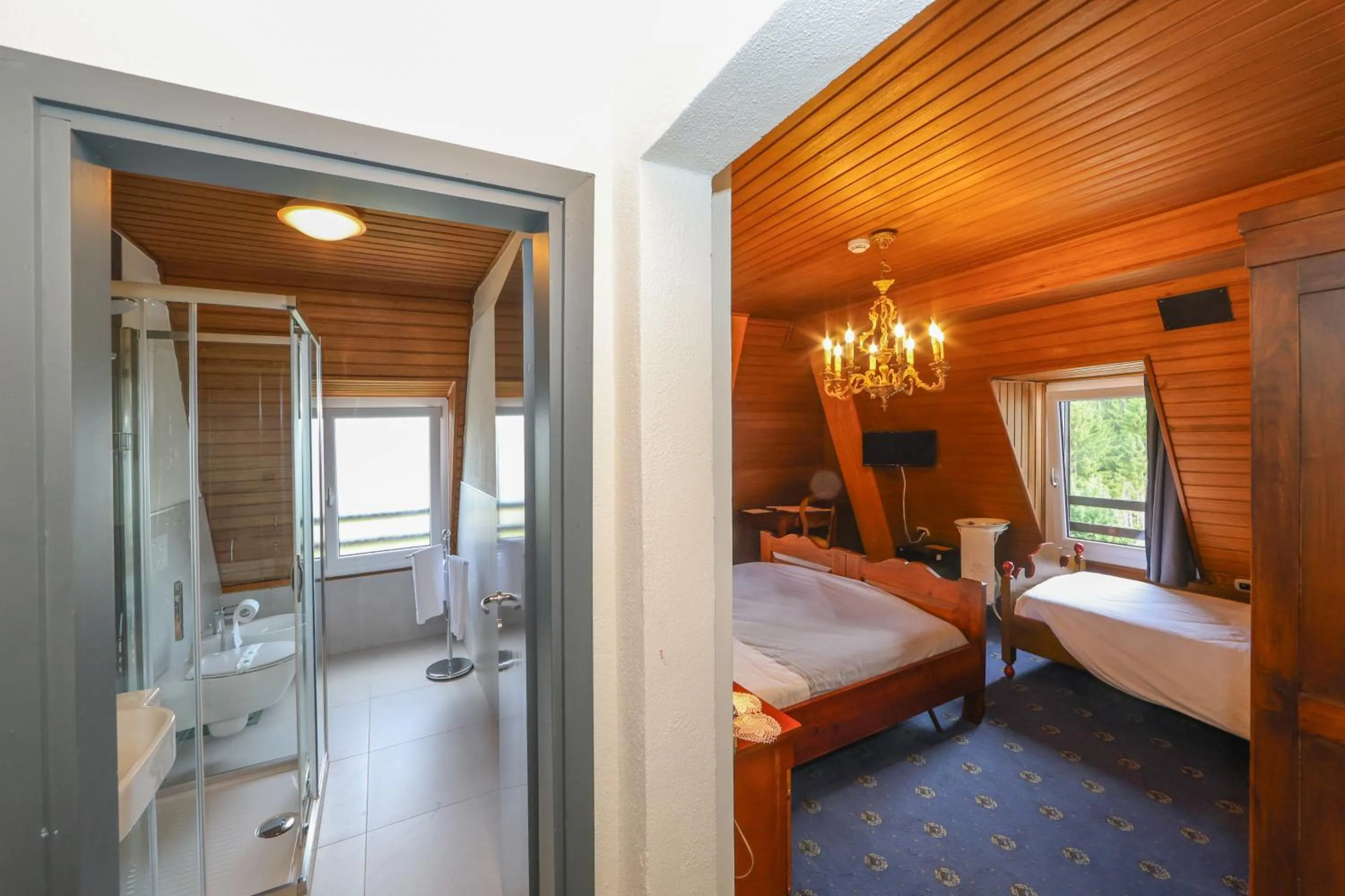 Bathroom, Bed in Hotel Regina del Bosco