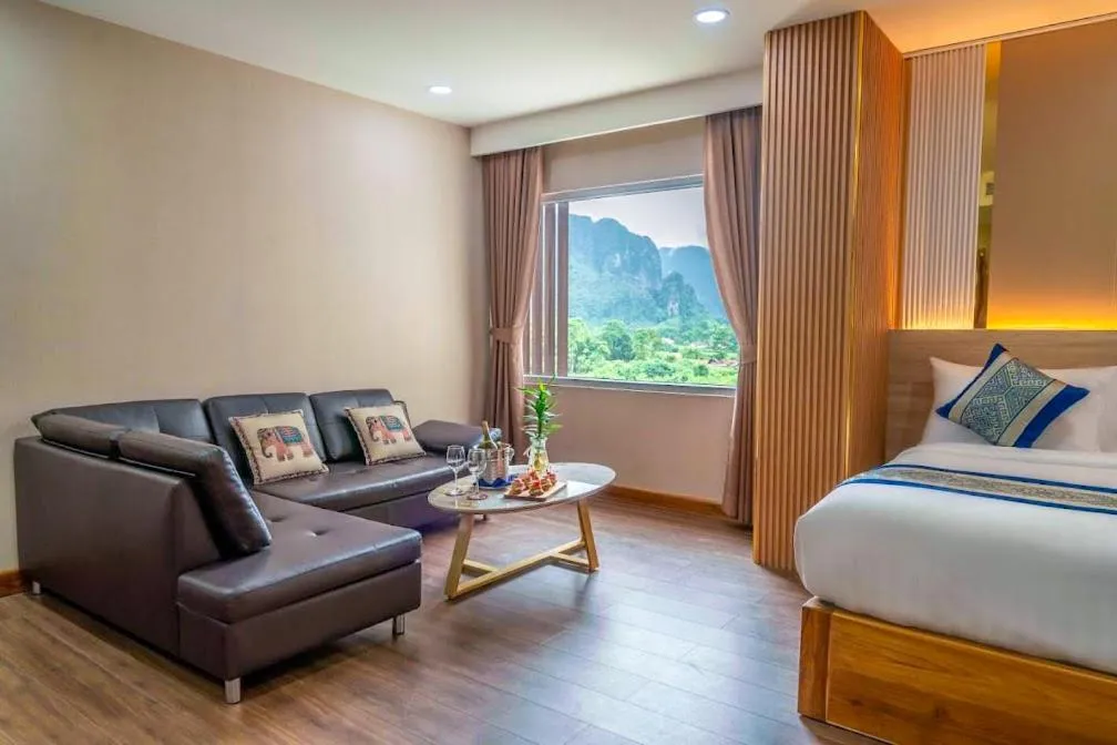 Natural landscape, Bed in S Vangvieng Boutique Hotel