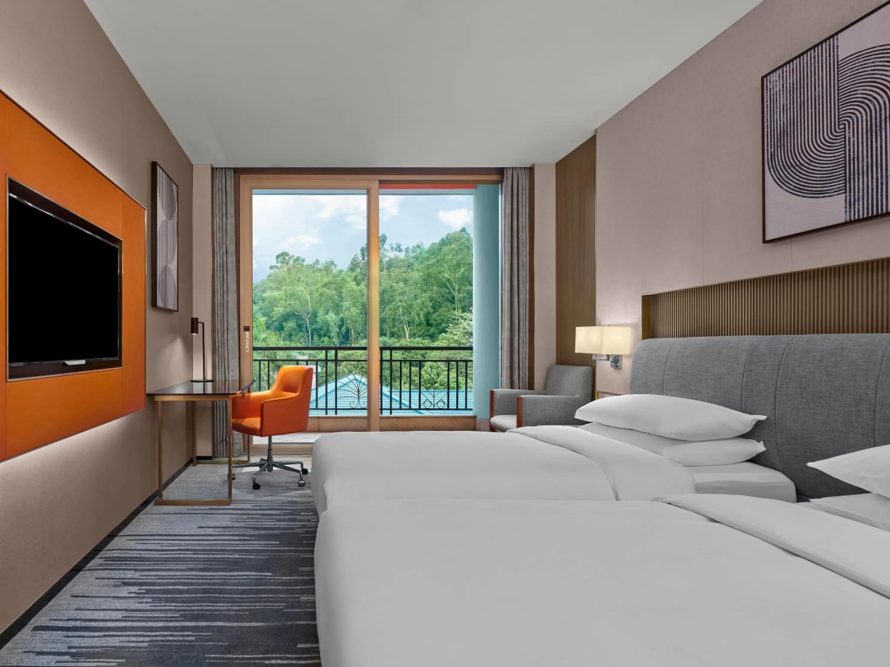 Bed in Dongguan Marriott Hotel