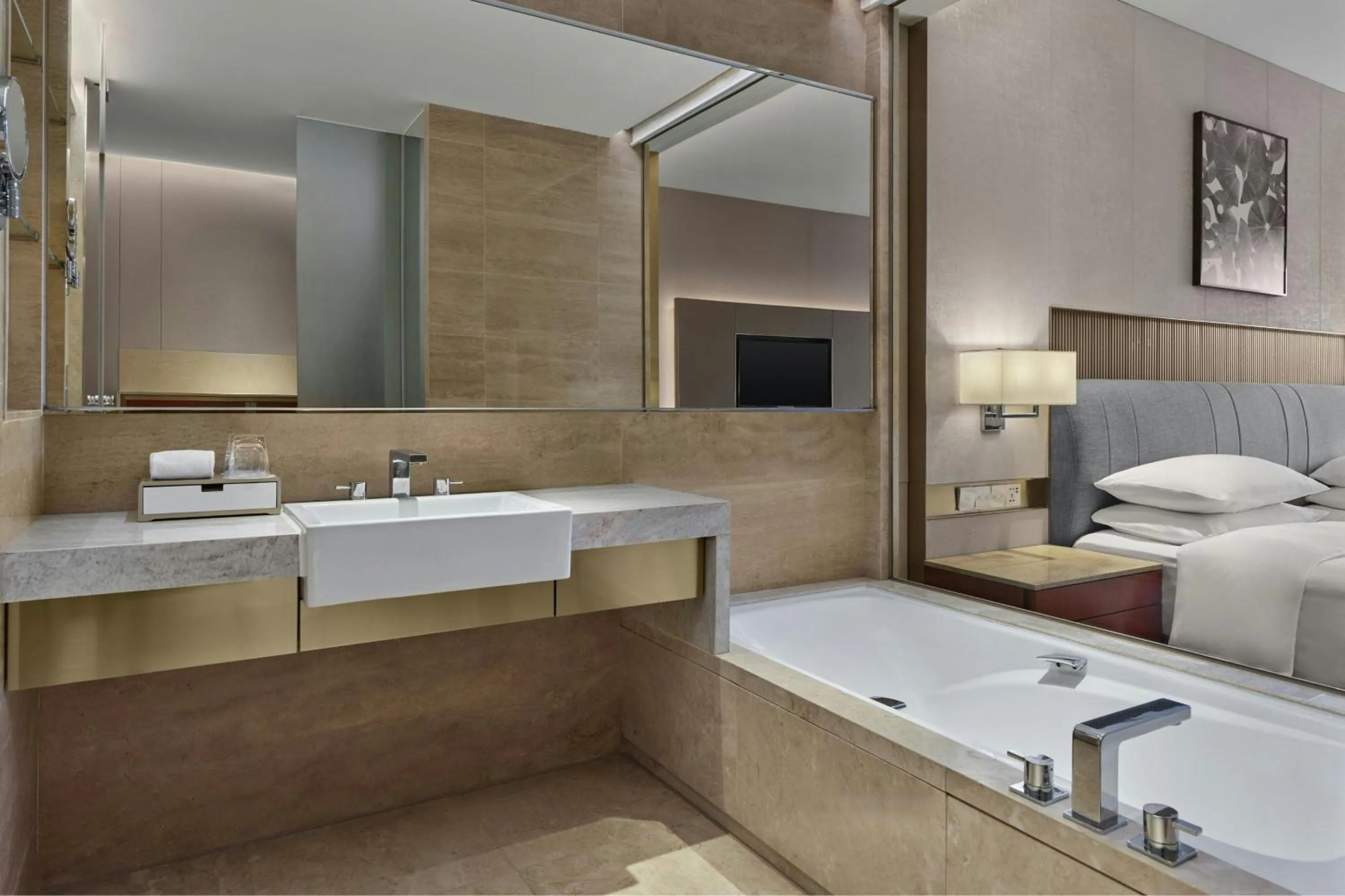 Bathroom, Bed in Dongguan Marriott Hotel