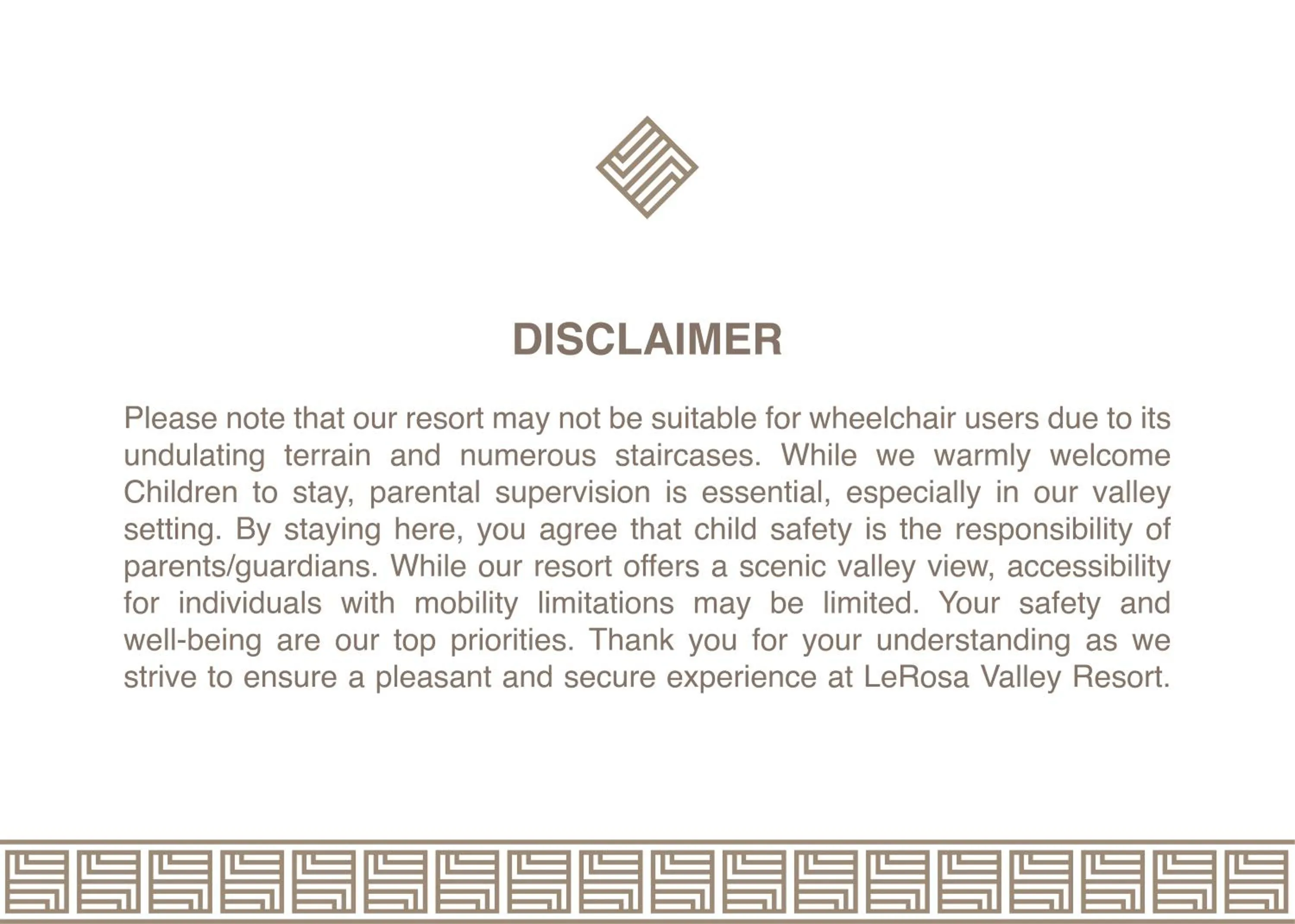 Logo/Certificate/Sign in LeRosa Valley Resort