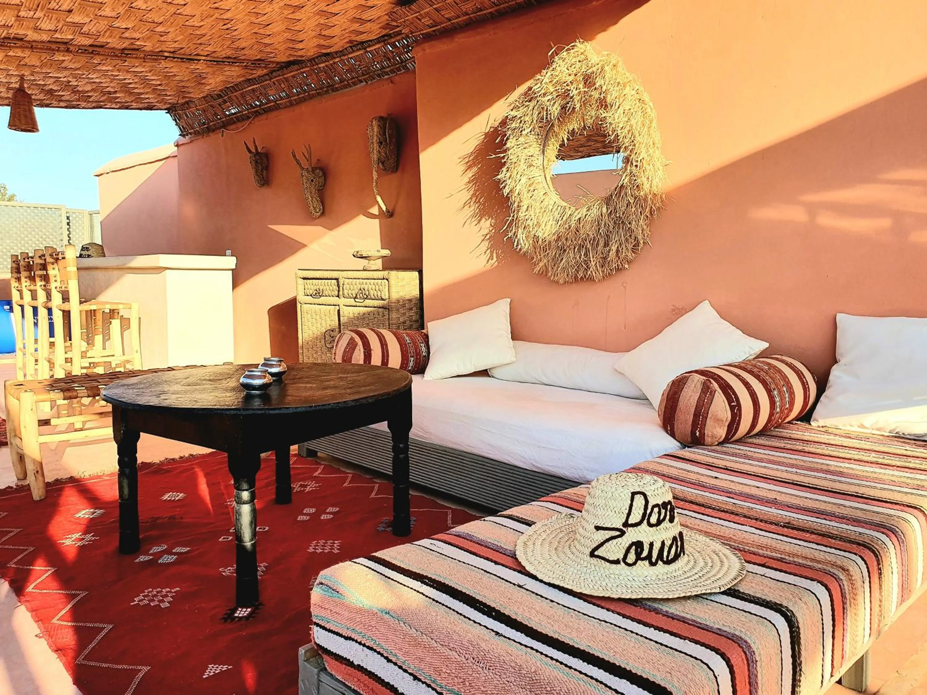 Balcony/Terrace, Bed in Riad Dar Zouar & Spa