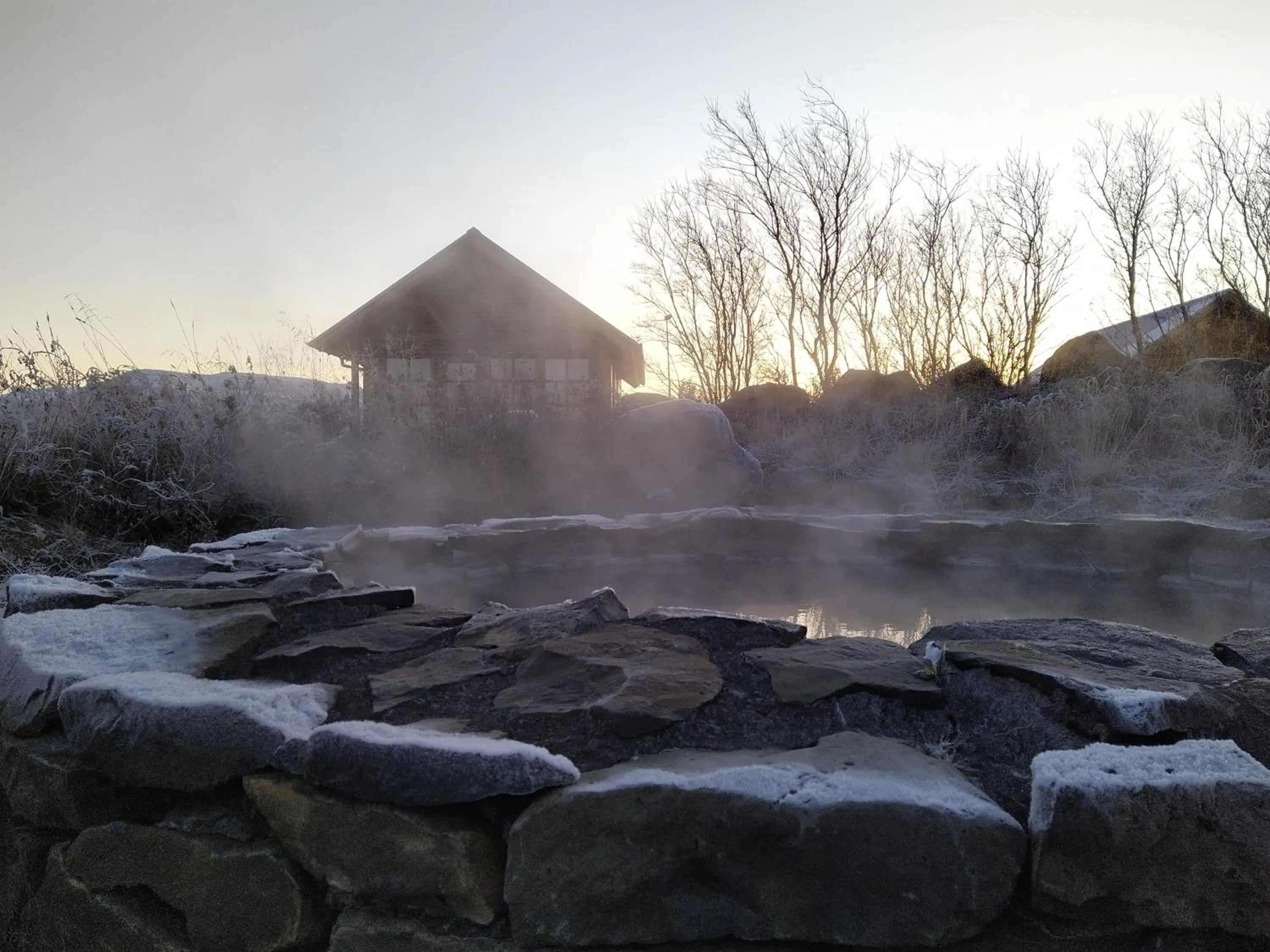 Pool view in Hestasport Cottages