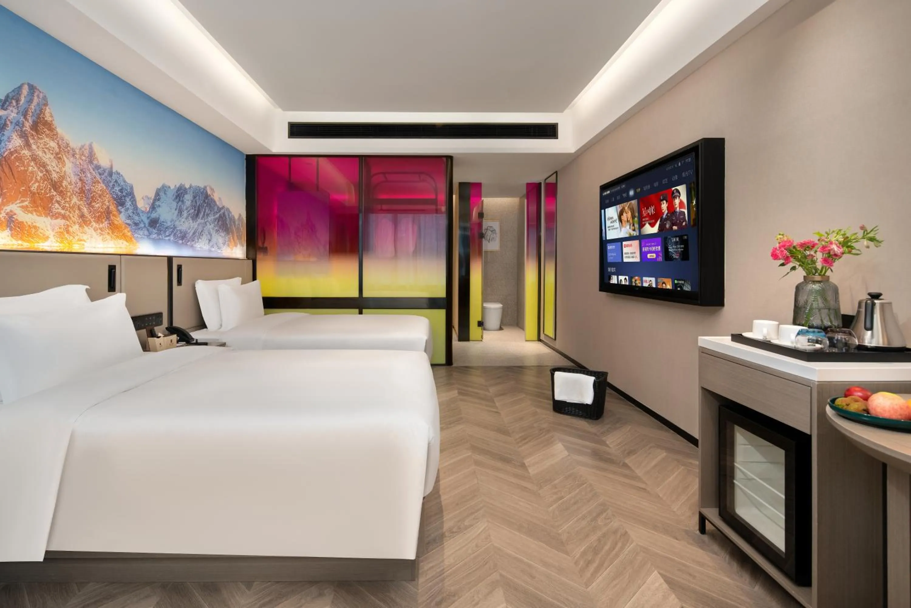 Bed in Echarm PLUS International Hotel Zhujiang New Town Wuyangcun Metro Station