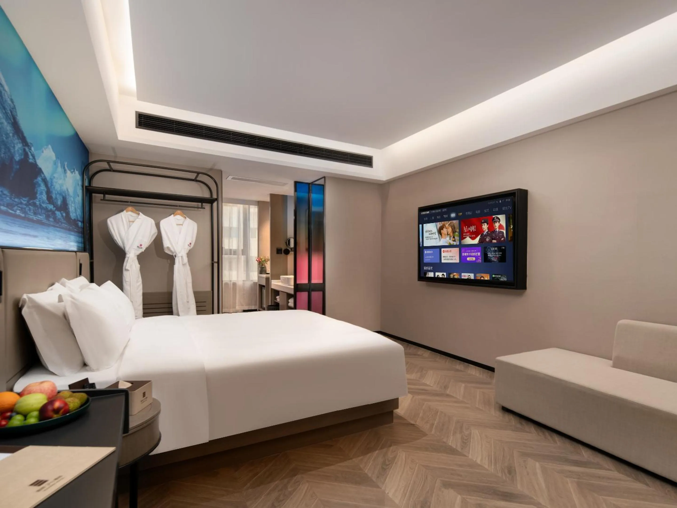 Bed in Echarm PLUS International Hotel Zhujiang New Town Wuyangcun Metro Station