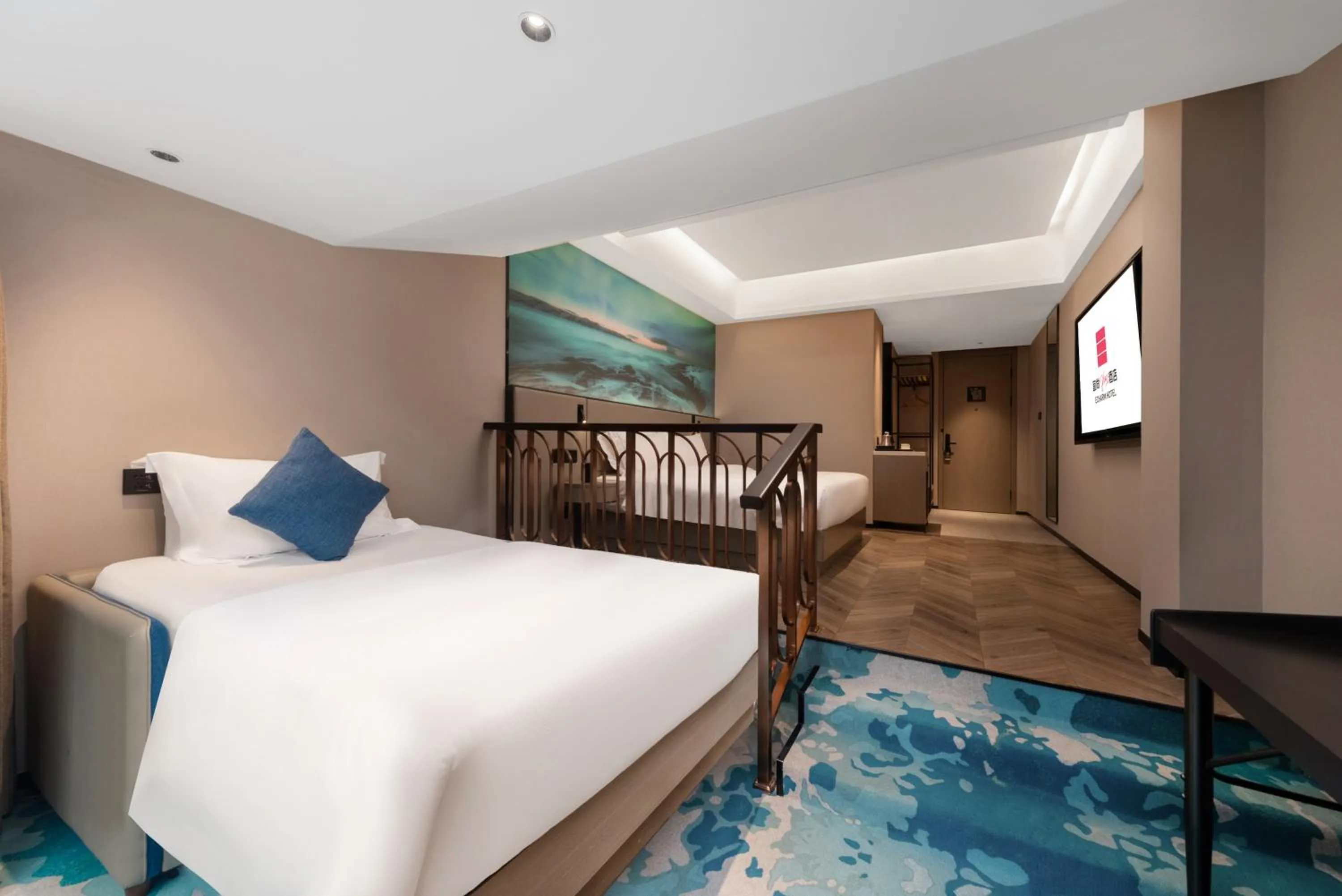 Property building, Bed in Echarm PLUS International Hotel Zhujiang New Town Wuyangcun Metro Station