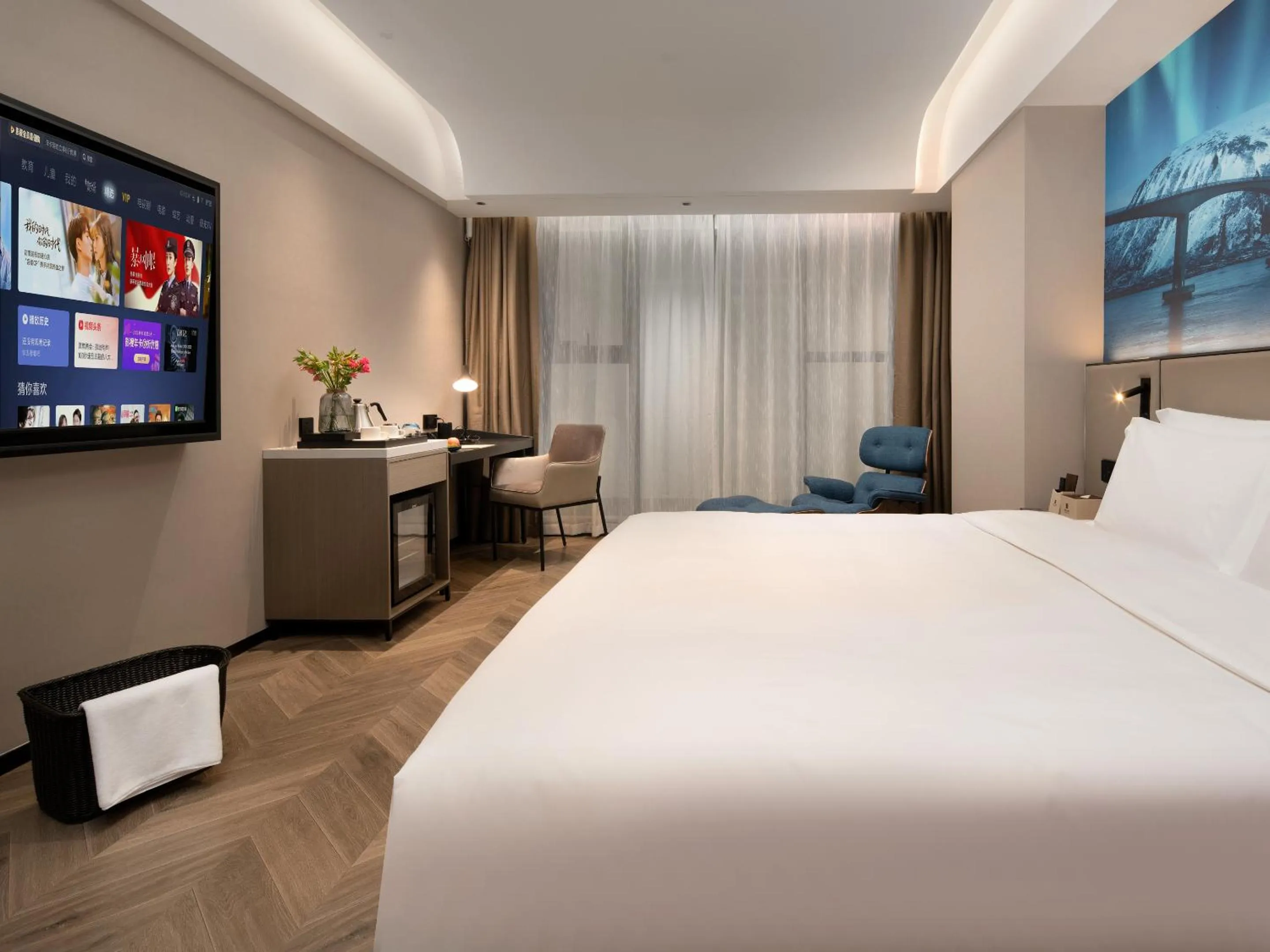 Bed in Echarm PLUS International Hotel Zhujiang New Town Wuyangcun Metro Station