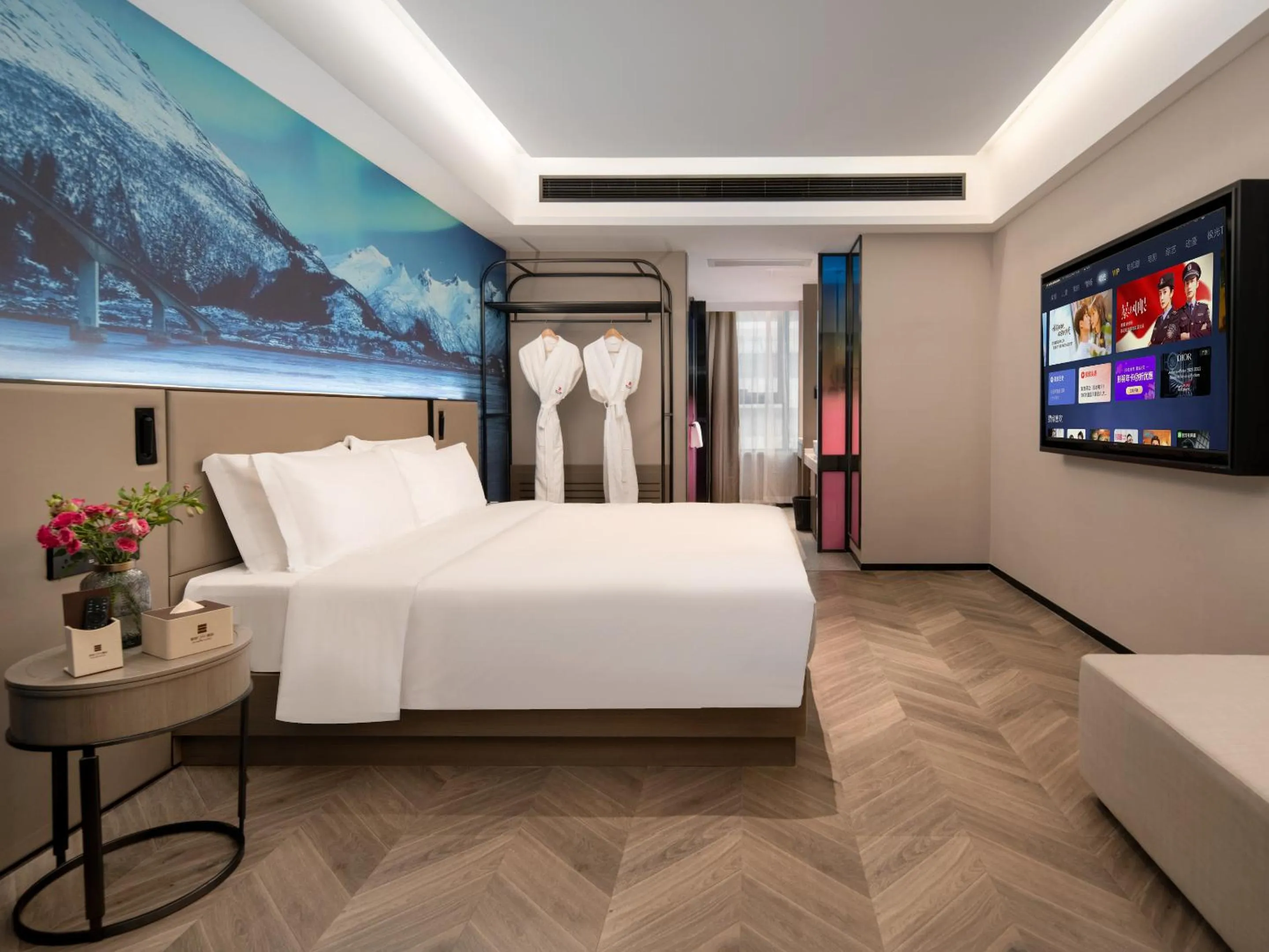 Bed in Echarm PLUS International Hotel Zhujiang New Town Wuyangcun Metro Station
