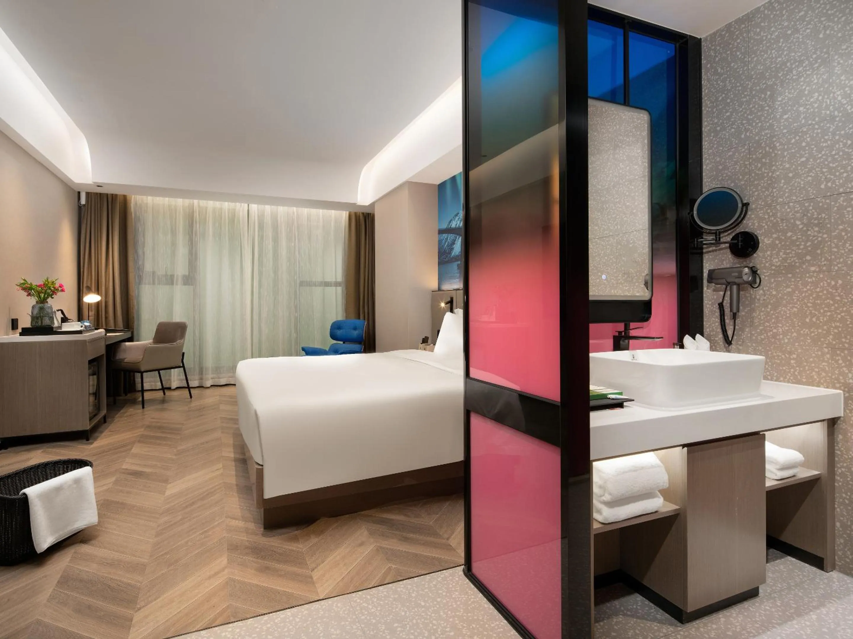 Bed in Echarm PLUS International Hotel Zhujiang New Town Wuyangcun Metro Station