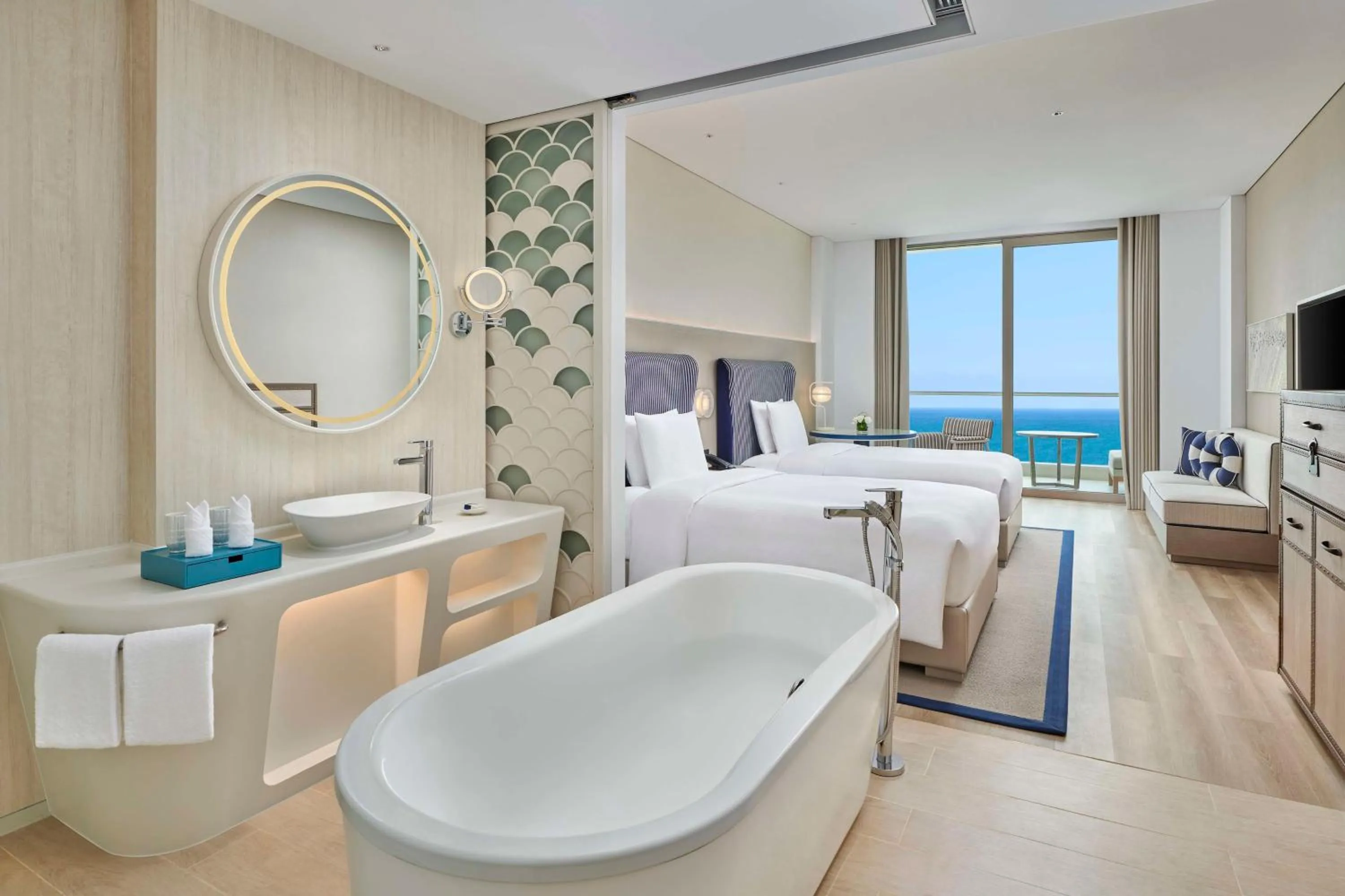 Bathroom, Bed in The Mermoon Resort Hainan Tufu Bay, Tapestry By Hilton