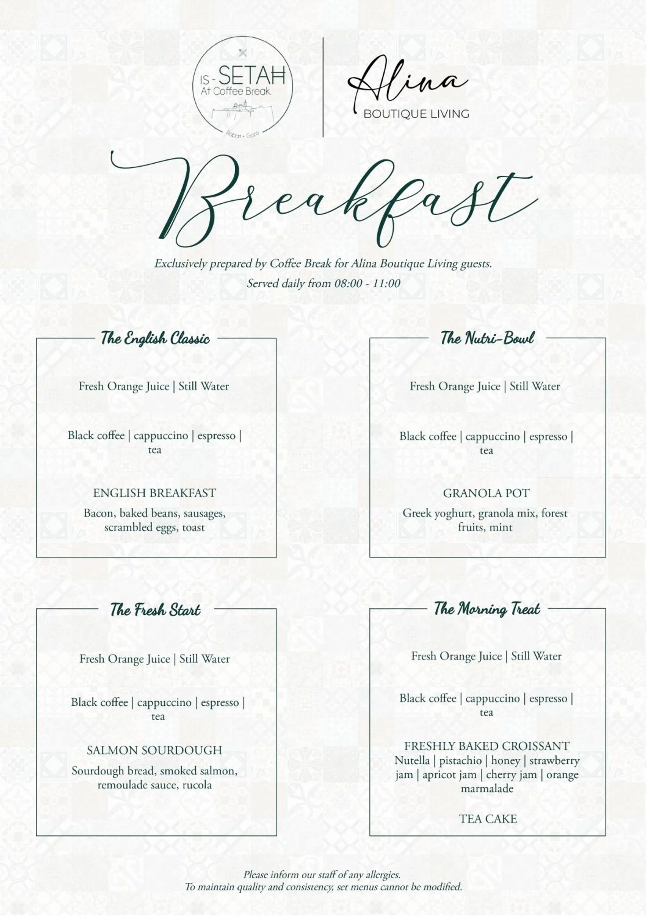 Food and drinks in Alina Boutique Living