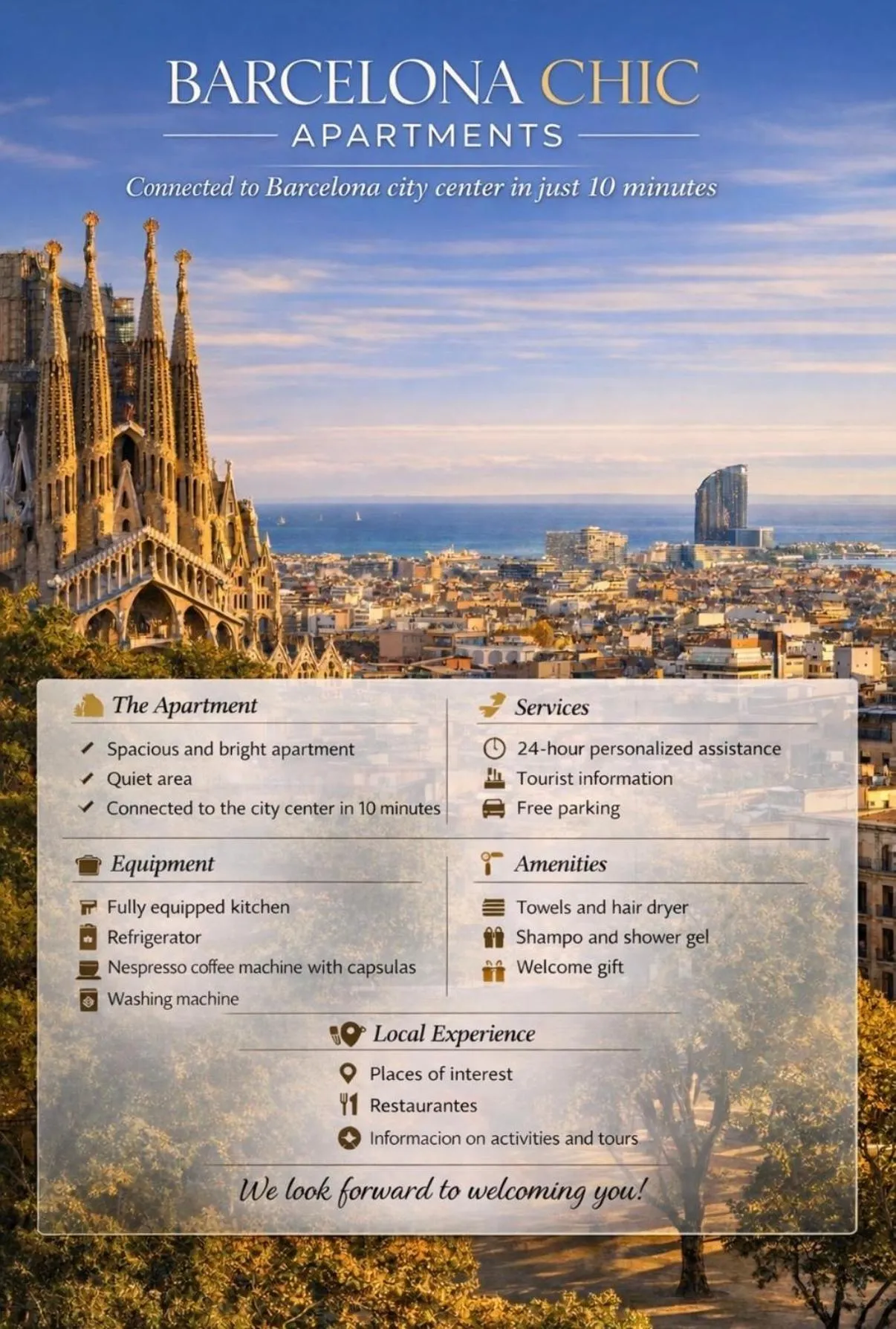 Barcelona Chic Apartments- Free Parking - 10 min BCN center by metro
