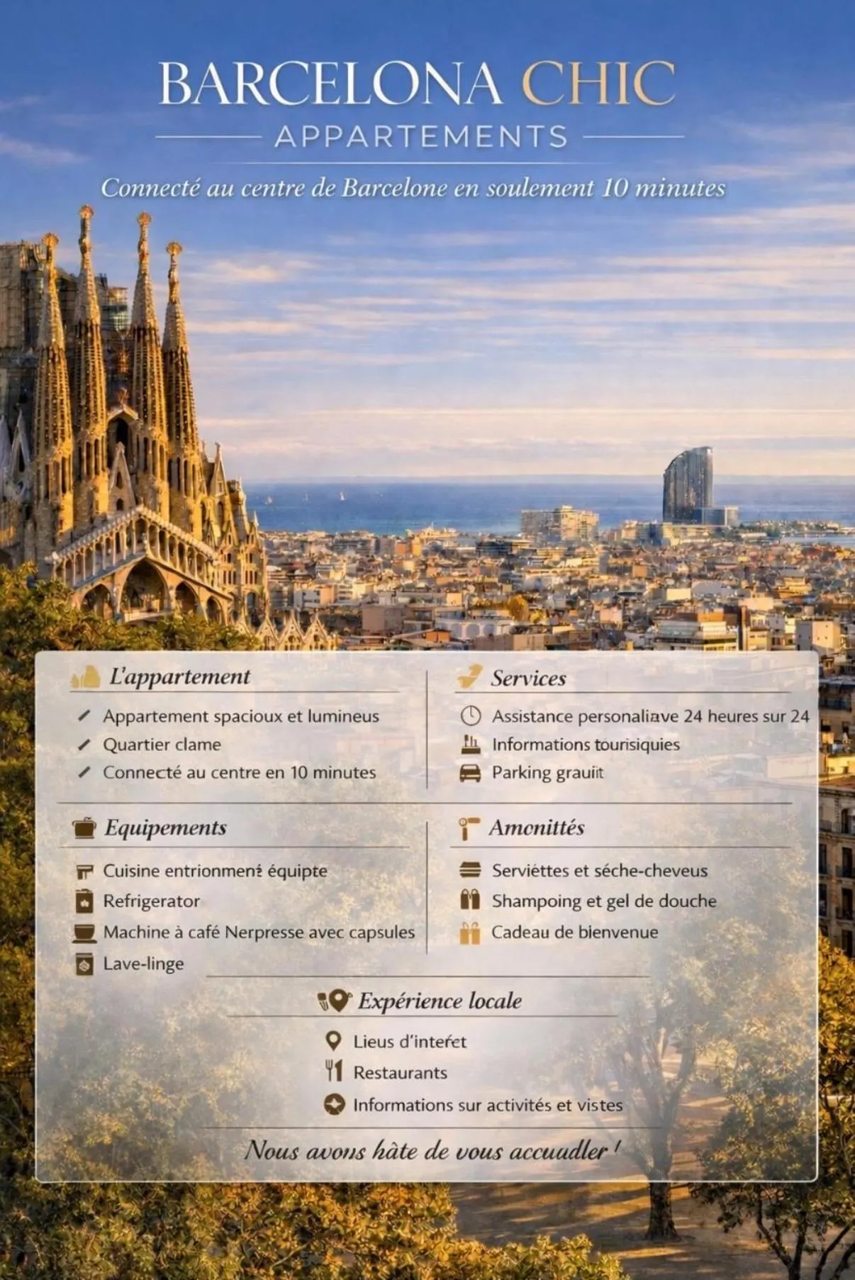 Barcelona Chic Apartments- Free Parking - 10 min BCN center by metro