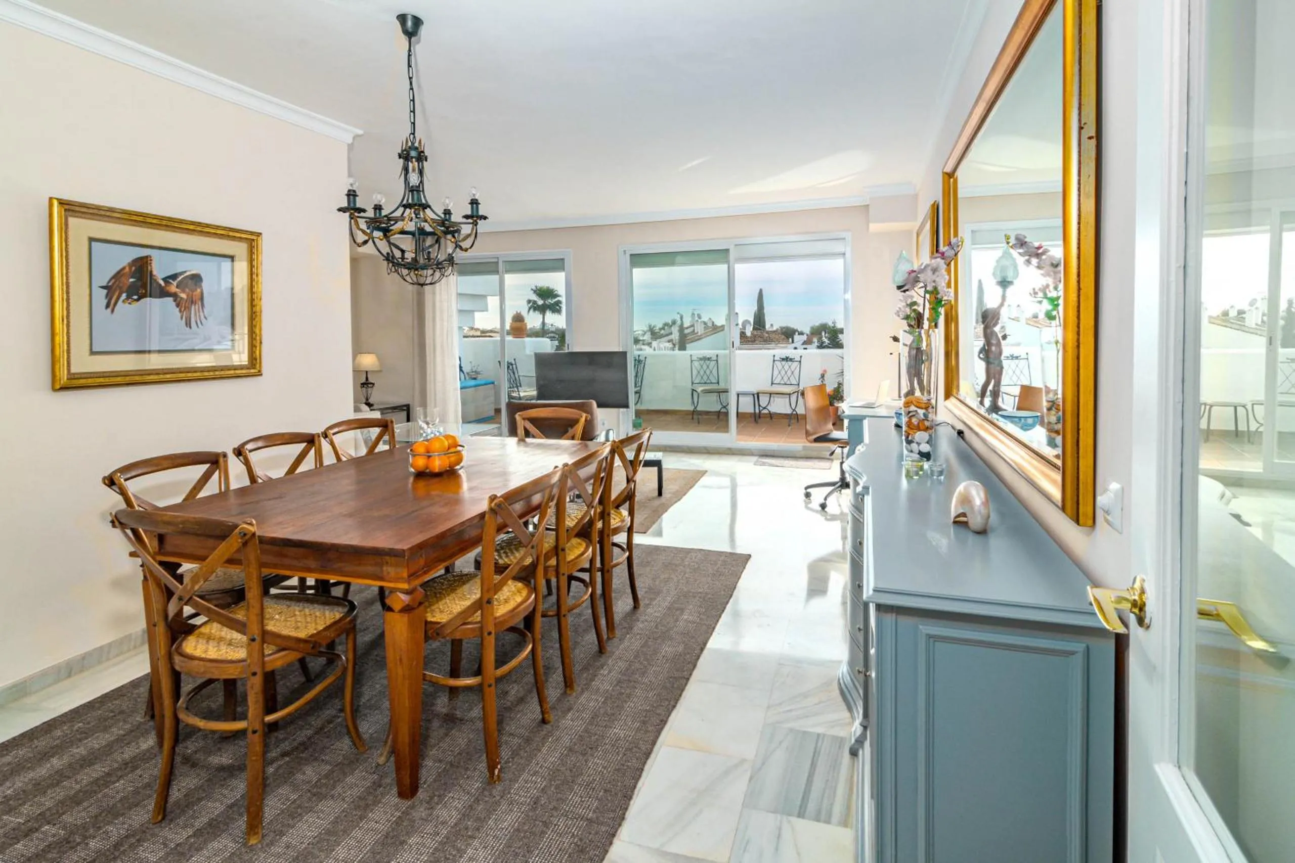 Dining area in Andalusian Elegance apartment in El Paraiso with 360 views over Sea and Mountains