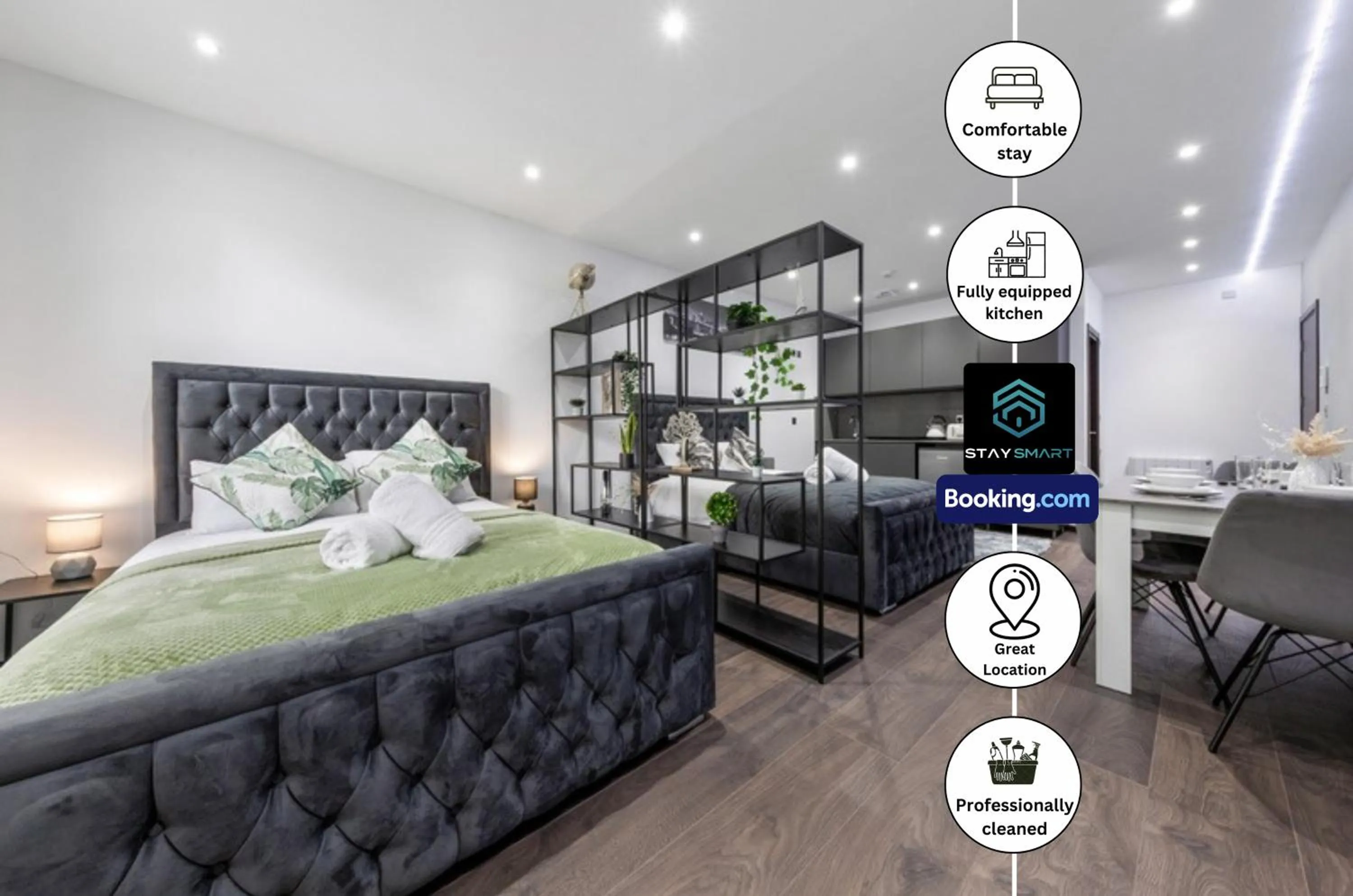 Bed in Stylish Studio Apt By Stay Smart Short Lets & Serviced Accommodation Woodstock With Free WiFi